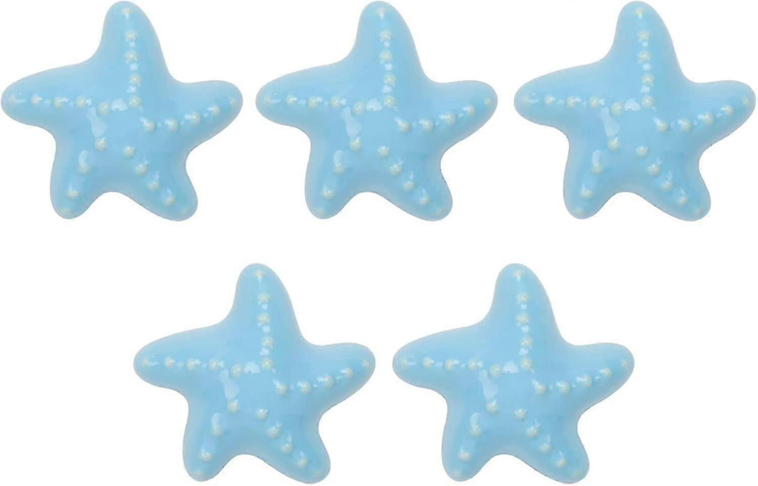 5 Starfish-Shaped Ceramic Drawer Knobs - Cute Blue Handles for Kids' Rooms