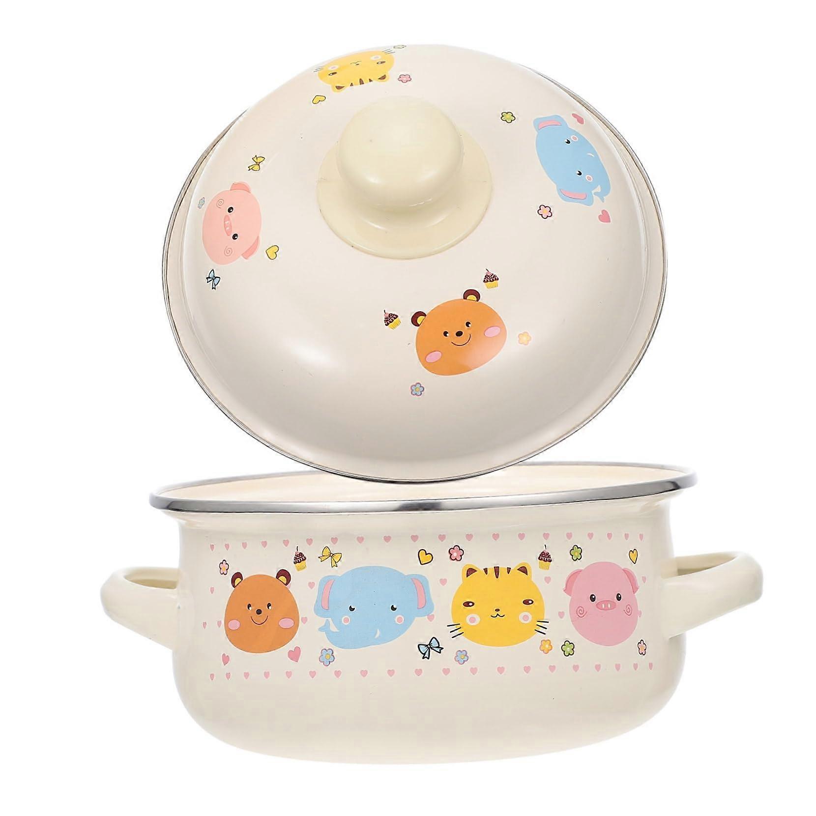 1 x Enamel Cooking Pot with Handles for Milk Soup and Baby Food Practical Enamel Pot Classic Design for Cookers and Induction Cookers