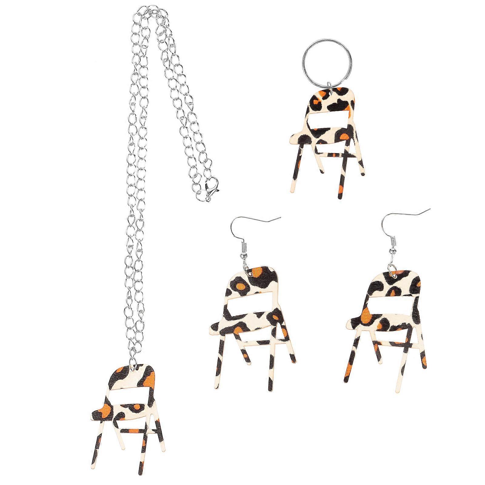 Dangly Earrings For Women Folding Chair Earrings And Keychain Jewelry Set Stylish And Elegant 1 Set