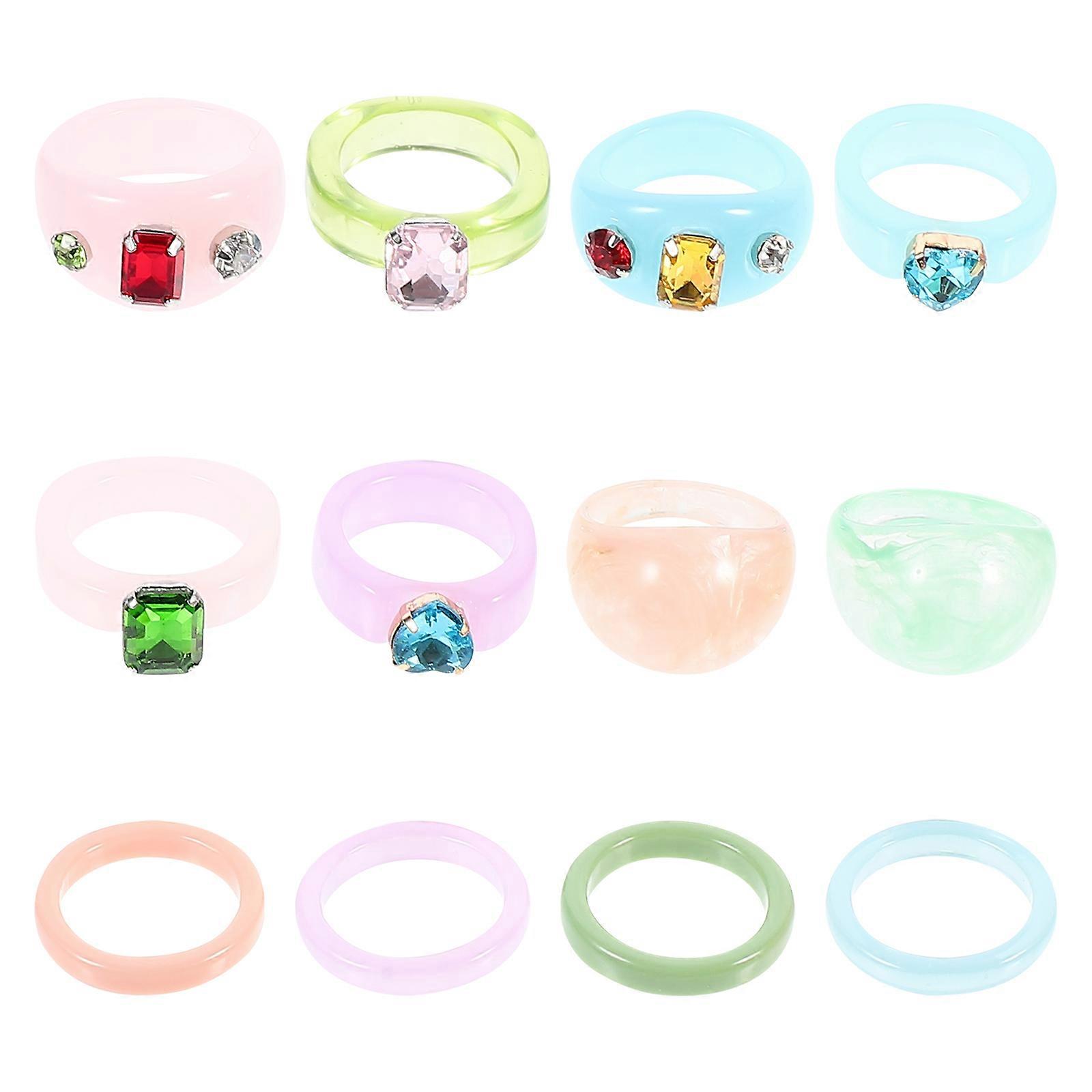 Assorted Color Resin Rings for Women Chunky Acrylic Finger Rings Perfect for Parties and Daily Wear 12pcs