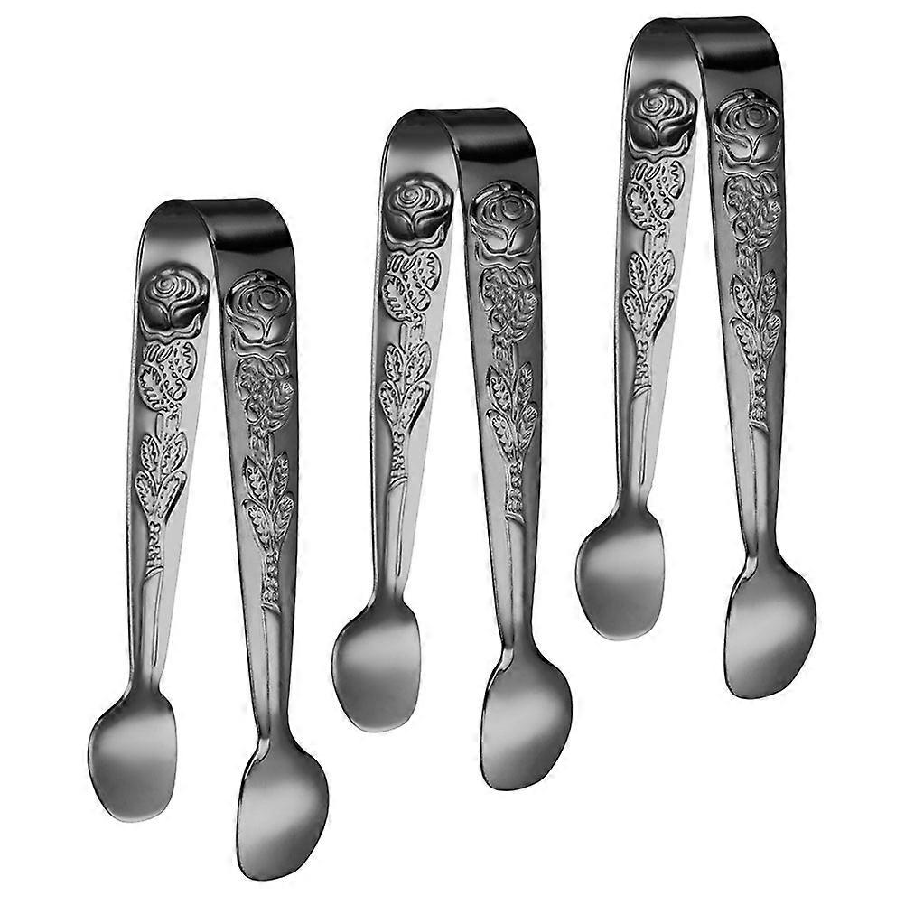 Stainless Steel Sugar Cube Tongs, Compact Food Clip for Ice Cubes, Snacks, and Lemon Slices, Rose Pattern, Serving Tongs for Buffet and Tea Party Use