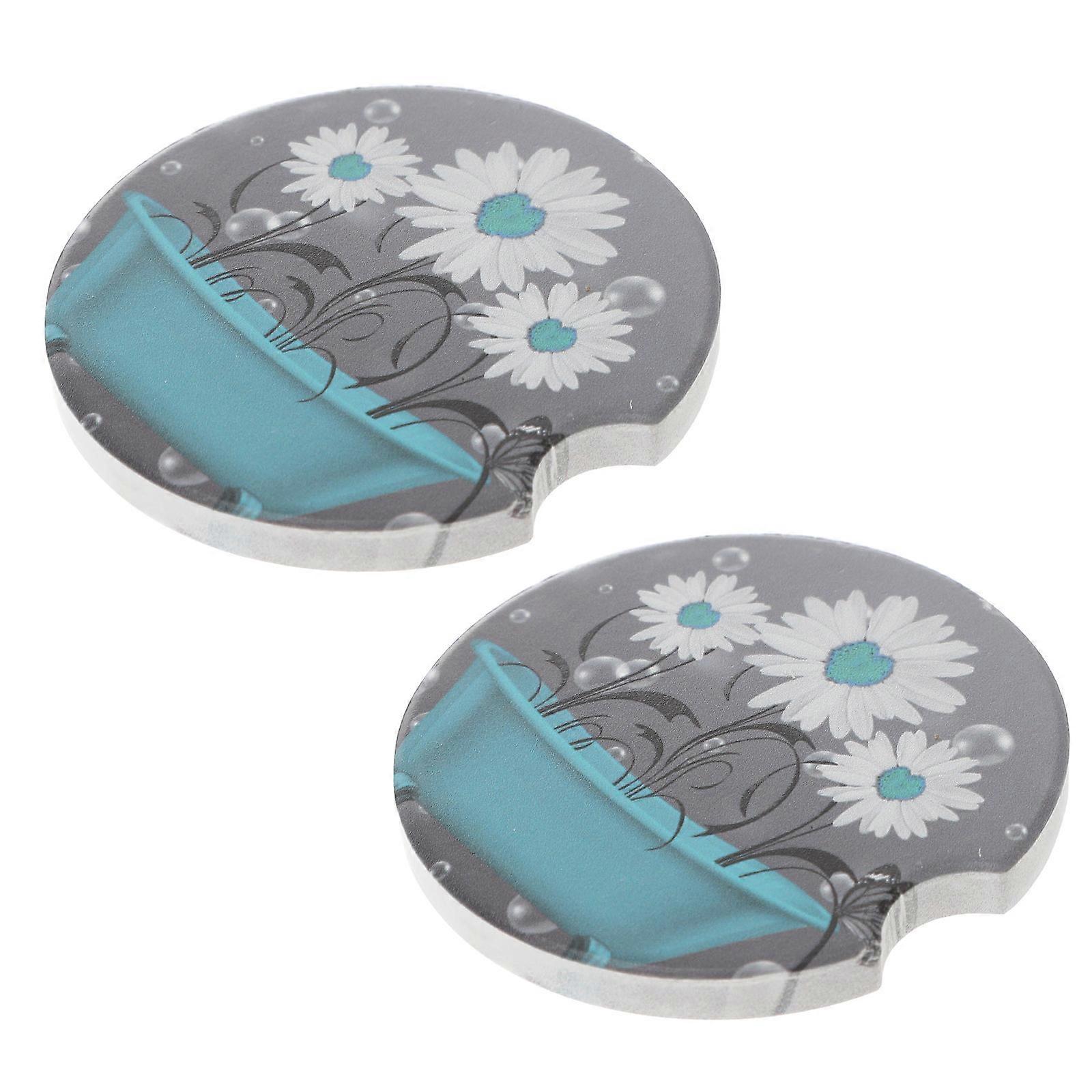 2Pcs Fashionable Round Ceramic Car Coasters Absorbent Multi Color for Interior Use
