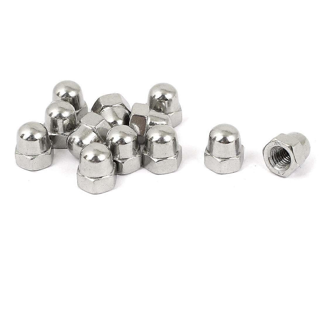 M6 x 1 mm Inner Thread Cap Hex Nuts, Silver Steel Locking Fasteners, 12 Pieces, Durable Attachment Elements