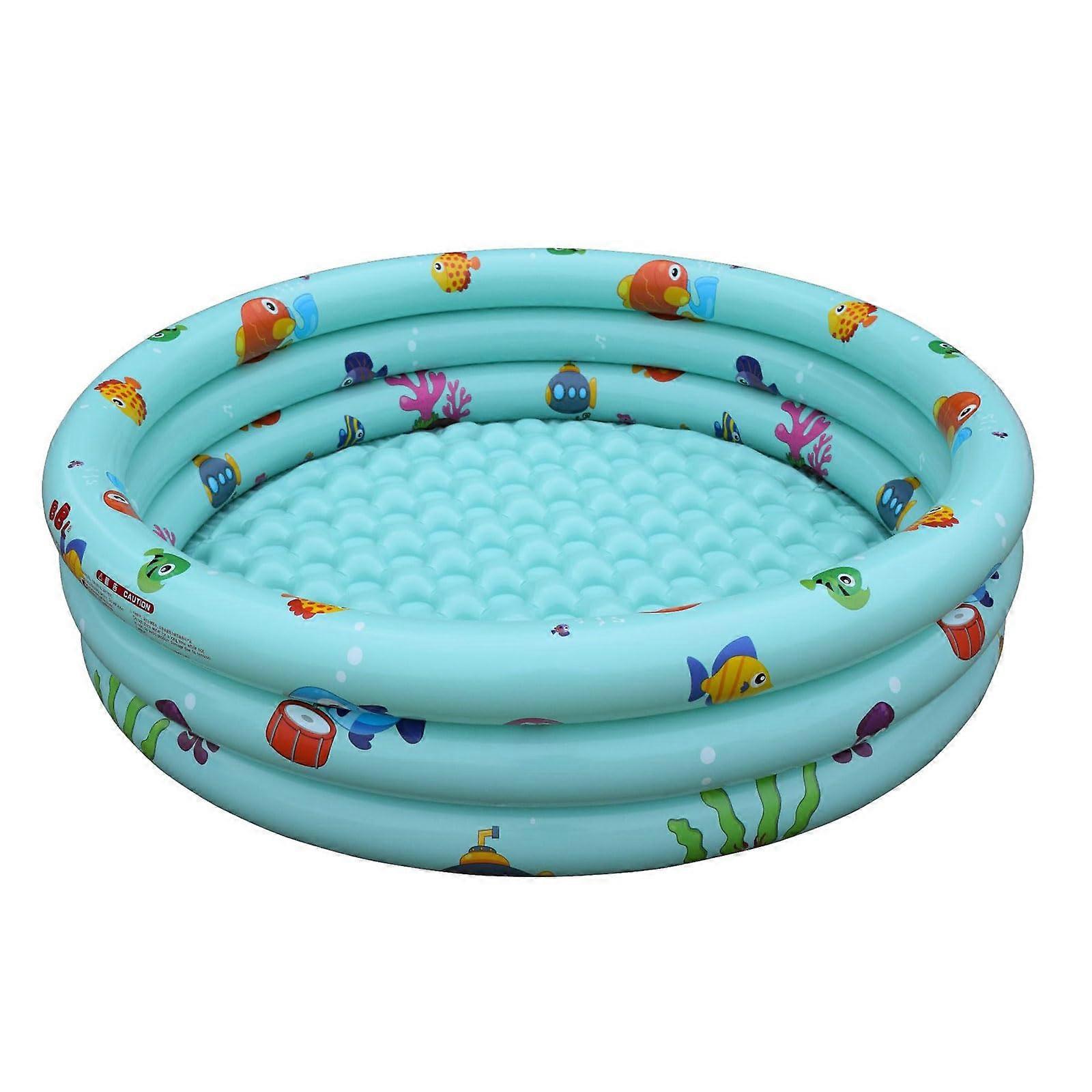 Round Inflatable Swimming Pool, Baby Pool, 3 Rings Family Pool with Soft Base, Indoor Outdoor, Green 80