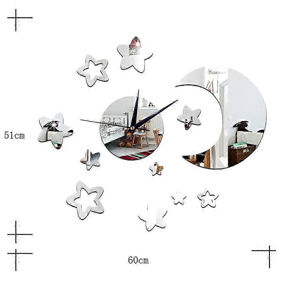 Living Room Wall Clock 3D Moon Star Mirror