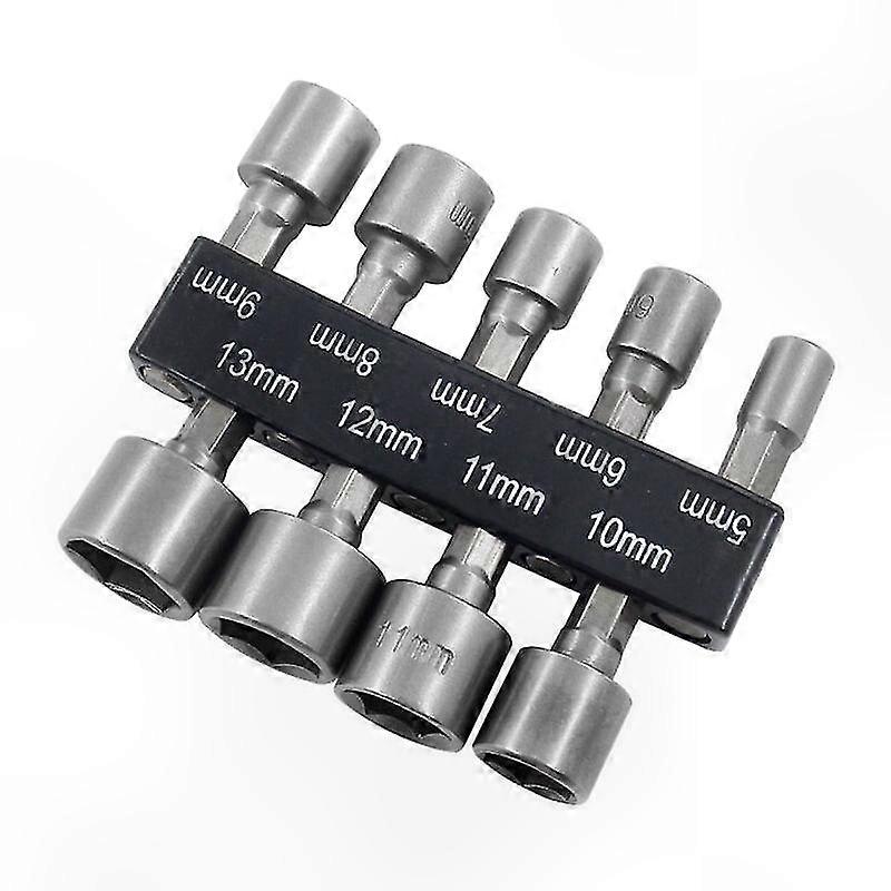 Set of 9 sockets 5-13 mm - 1/4" hexagonal adapter socket - For cordless drill or screwdriver