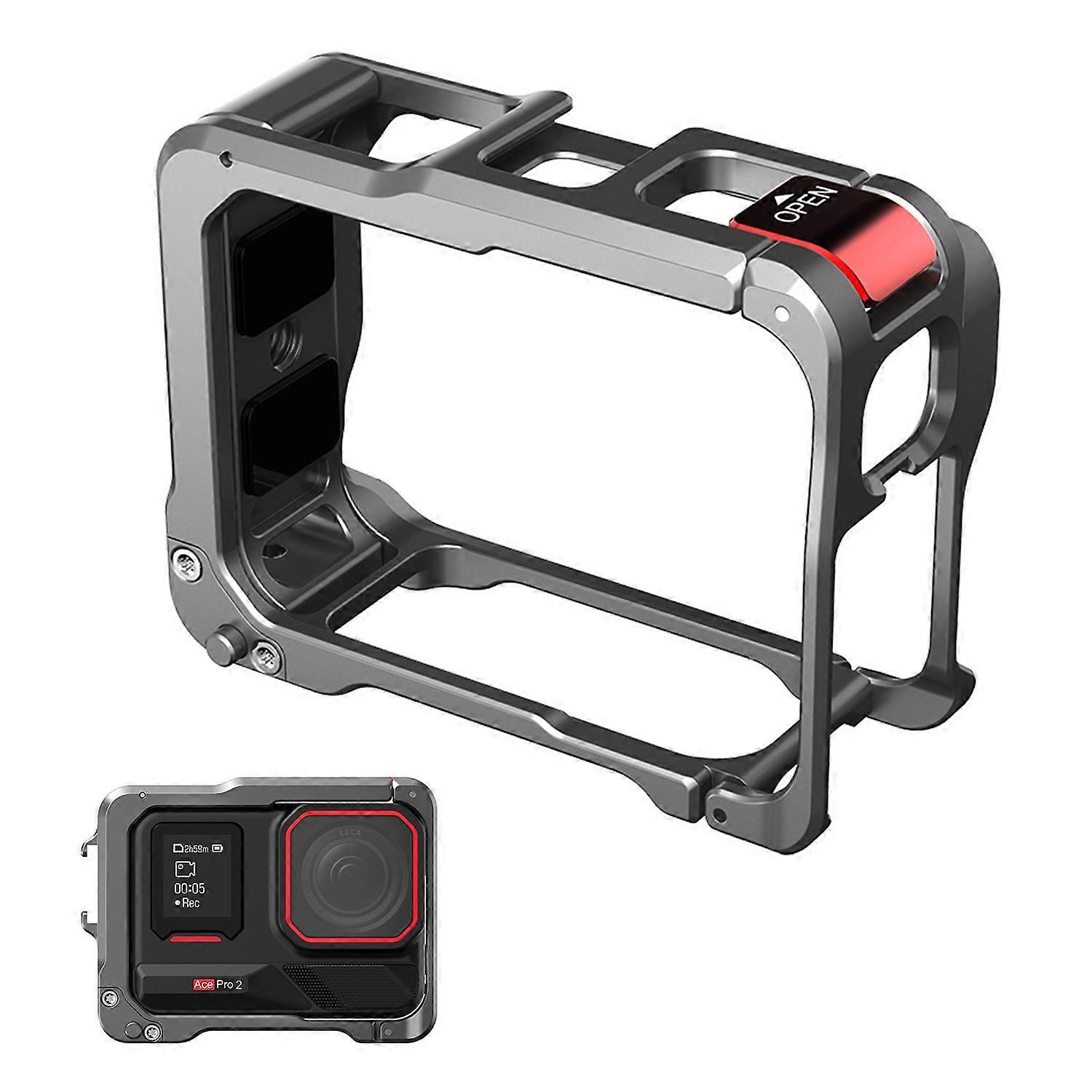 FLYMILE Metal Cage for Insta360 Ace Pro 2/Pro Protective Frame Case with Cold Shoe Mount