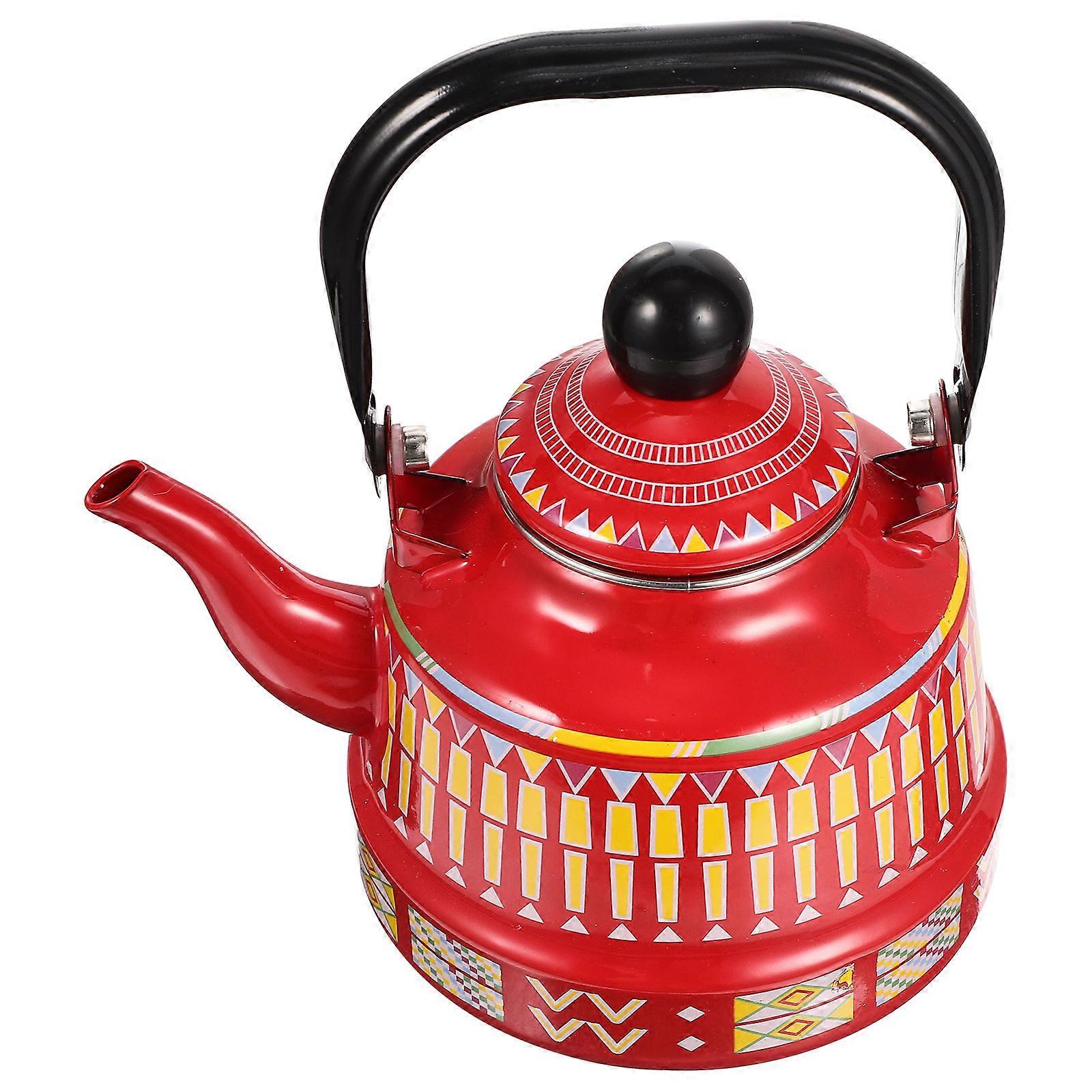Stovetop Kettle Convenient Water Kettle for Housewarming Red Enamel Heating Mulled Wine 1Set
