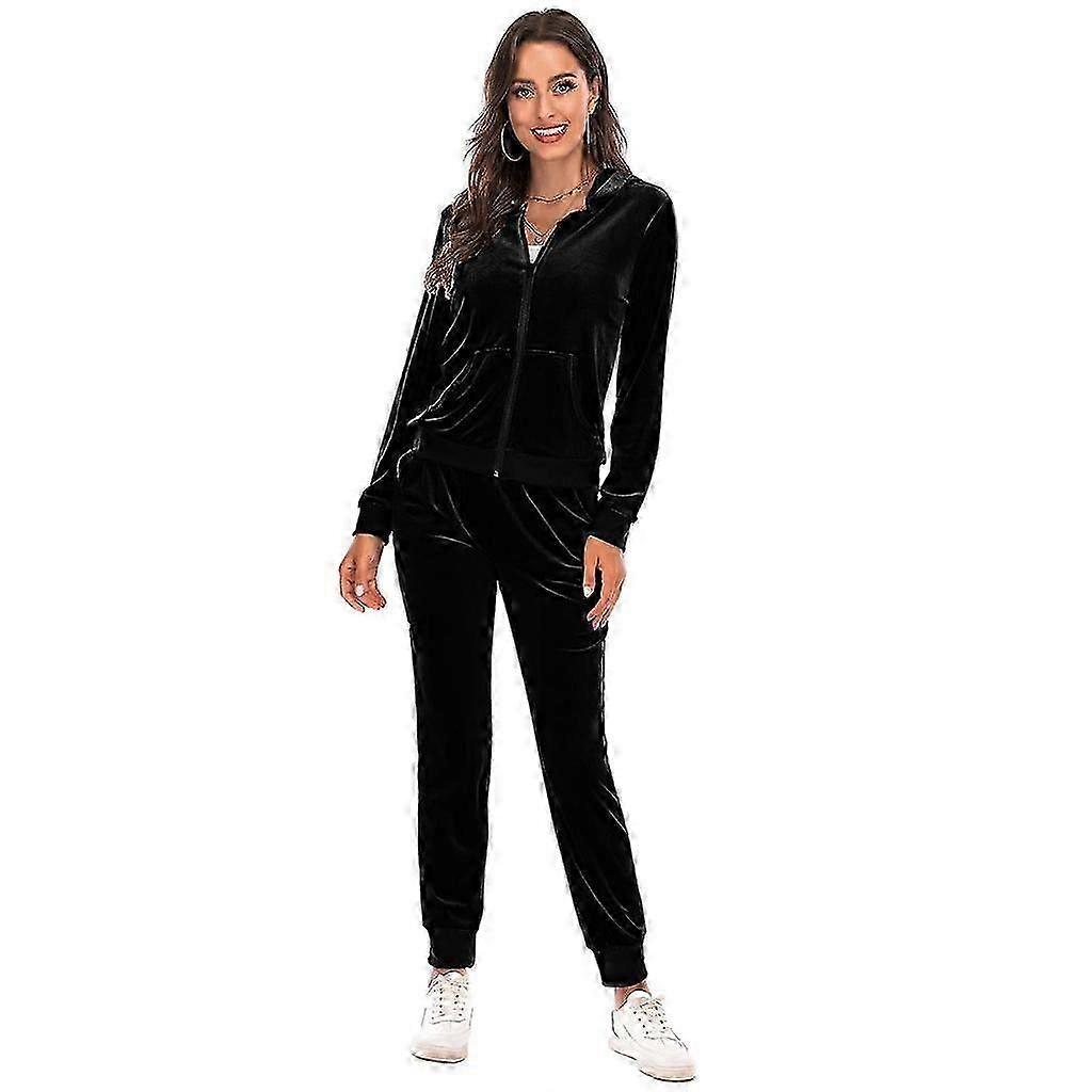 Conjunto de Lounge de Veludo Macio Stretch para Mulheres - Moletom com Zíper e Calças de Jogging Confortável