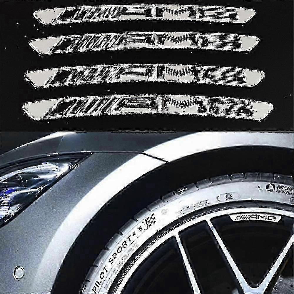 4 stuks Legering Amg Wiel Velg Sticker Embleem Badge Zilver Boris