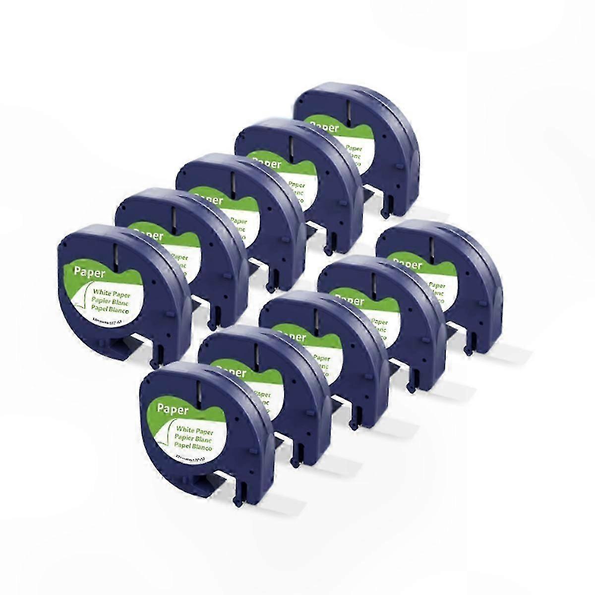 10 Pack Label Tapes, Black on White, Compatible with LetraTag Plus Label Makers, Refill Cartridges for Office and Home Use