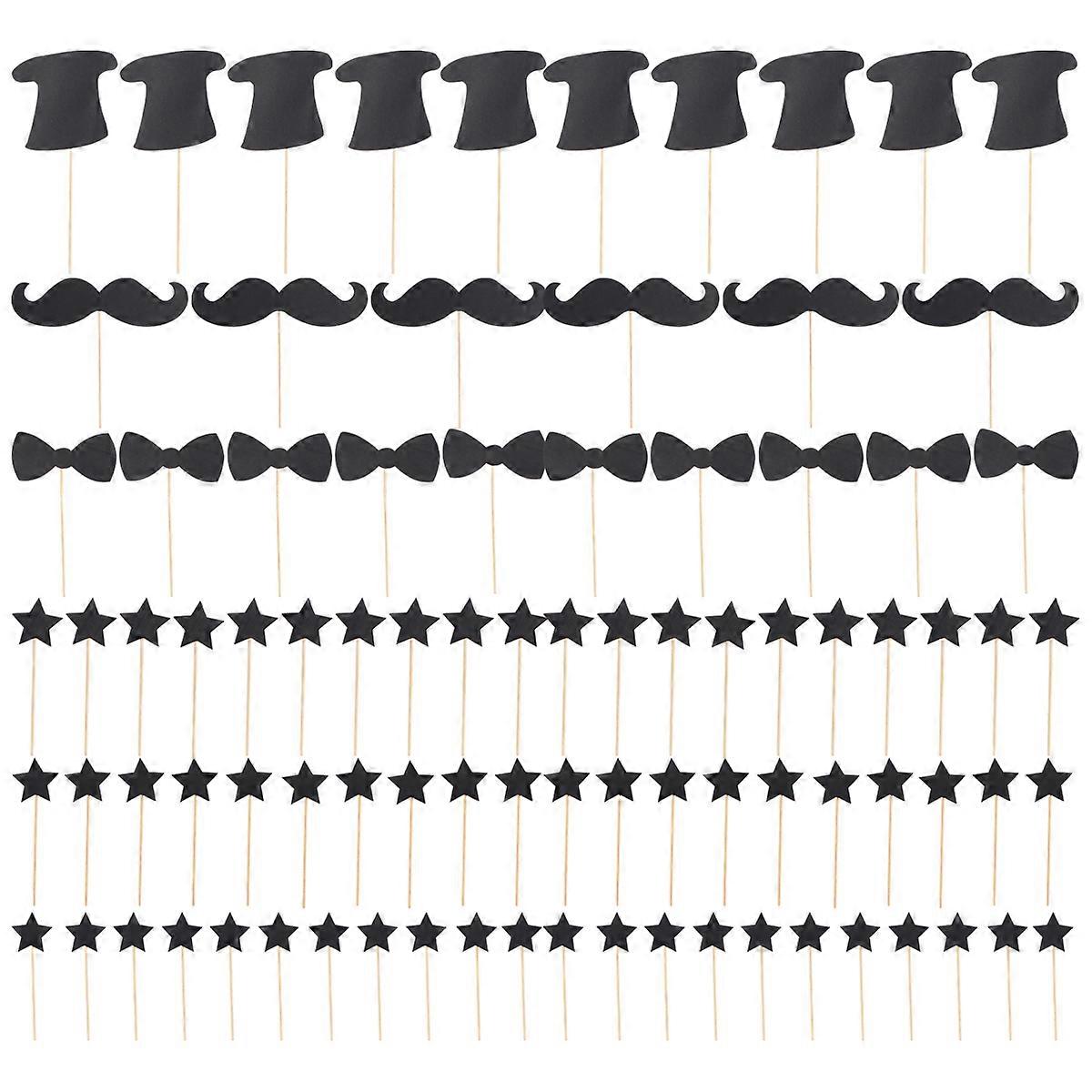 Father's Day Cake Toppers with Paper Material for Party Decor Black Color 60PCS