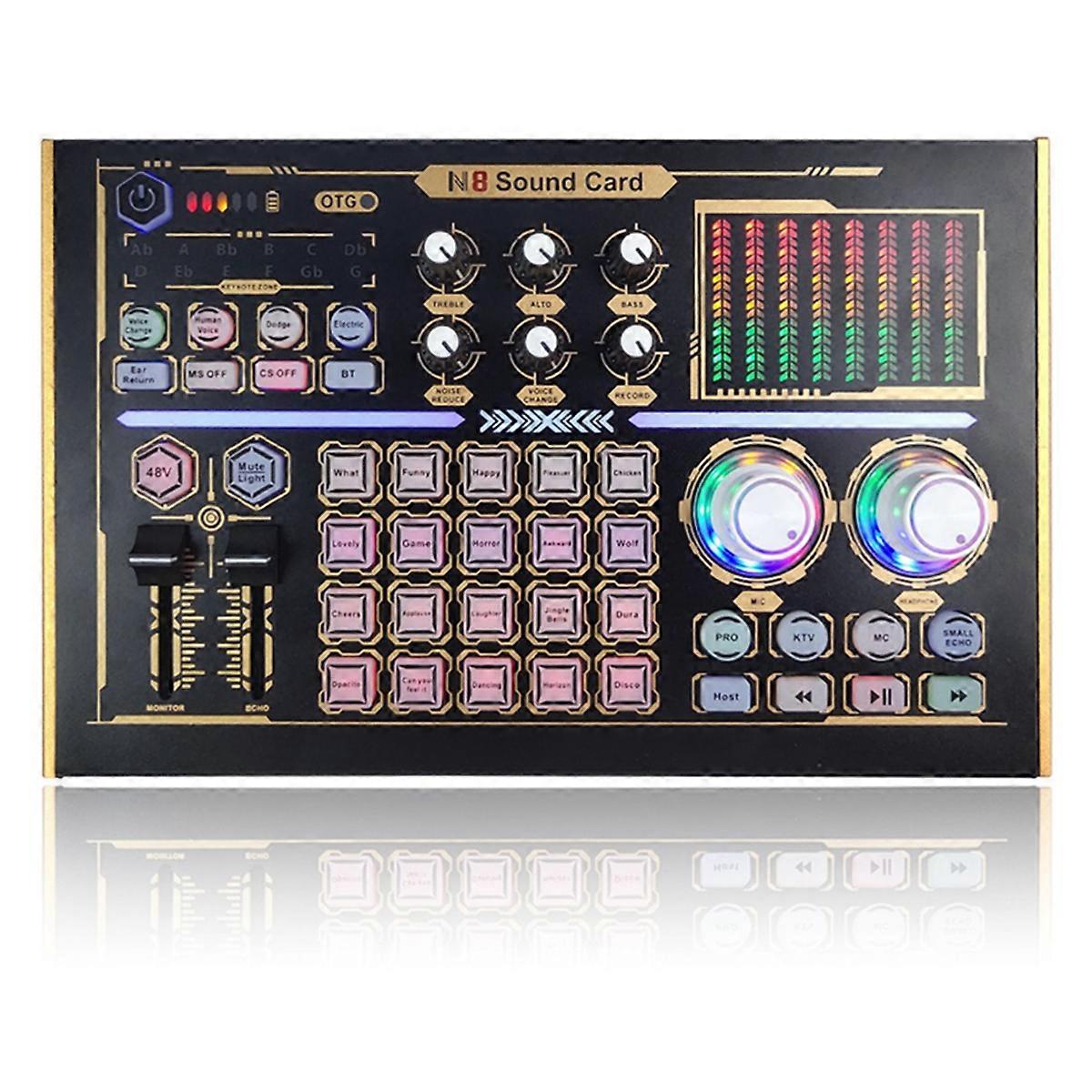 -N8 Professional Recording Sound Card Bluetooth PC Mobile Phone Live Broadcast Sound Card Mixer Set Support 48V Mic