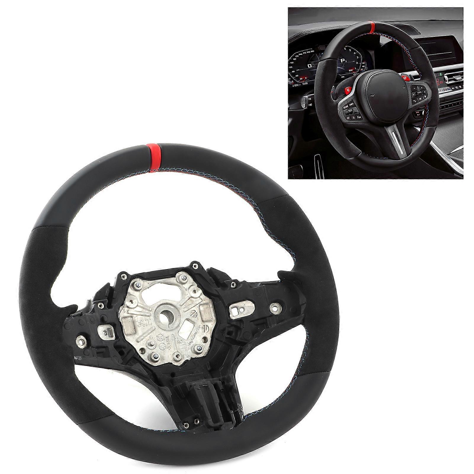 Steering Wheel Suede M-tri Stitching Flat Bottom Red Ring 12 O'Clock