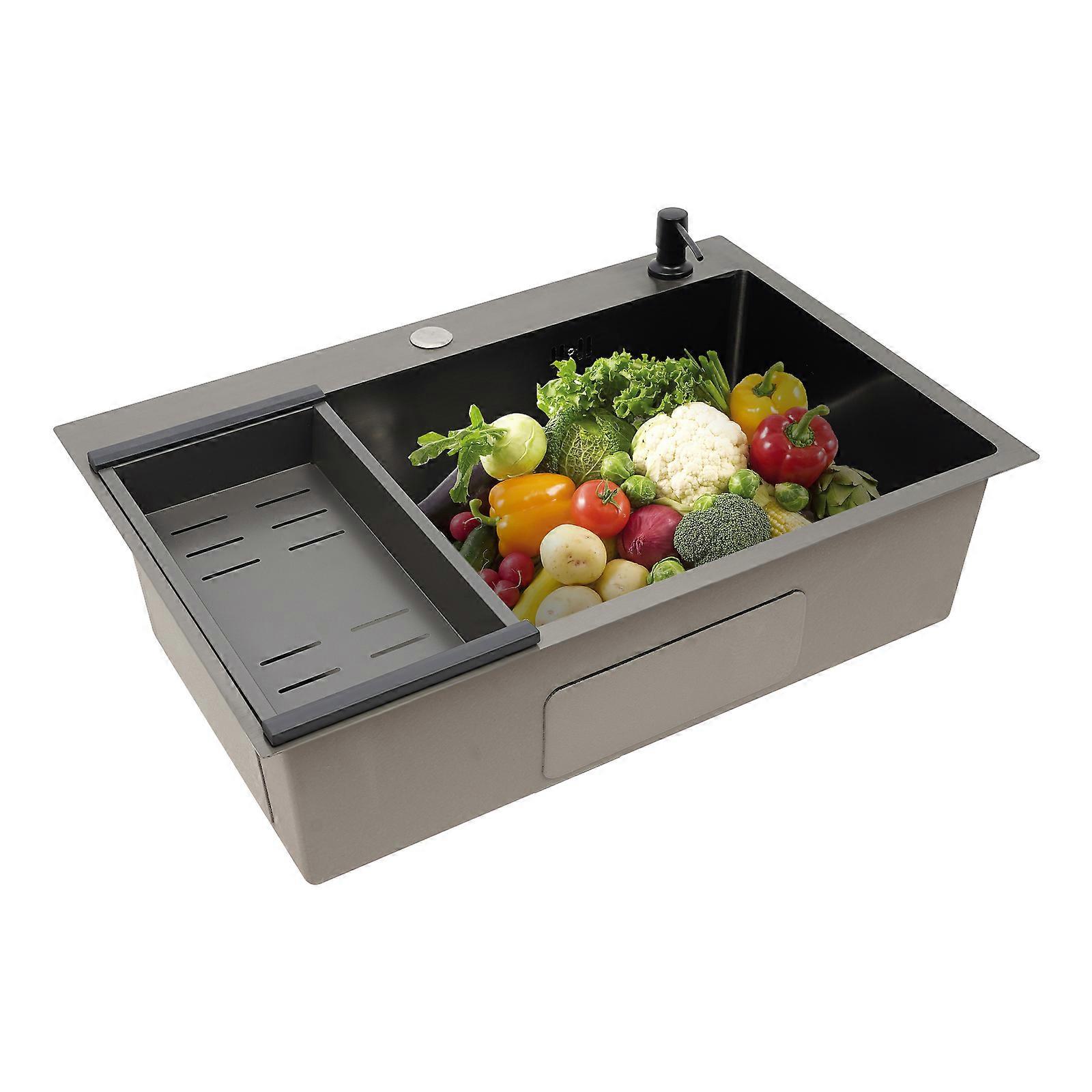 68x45x20cm Modern Kitchen Stainless Steel Rectangular Sink with Soap Dispenser