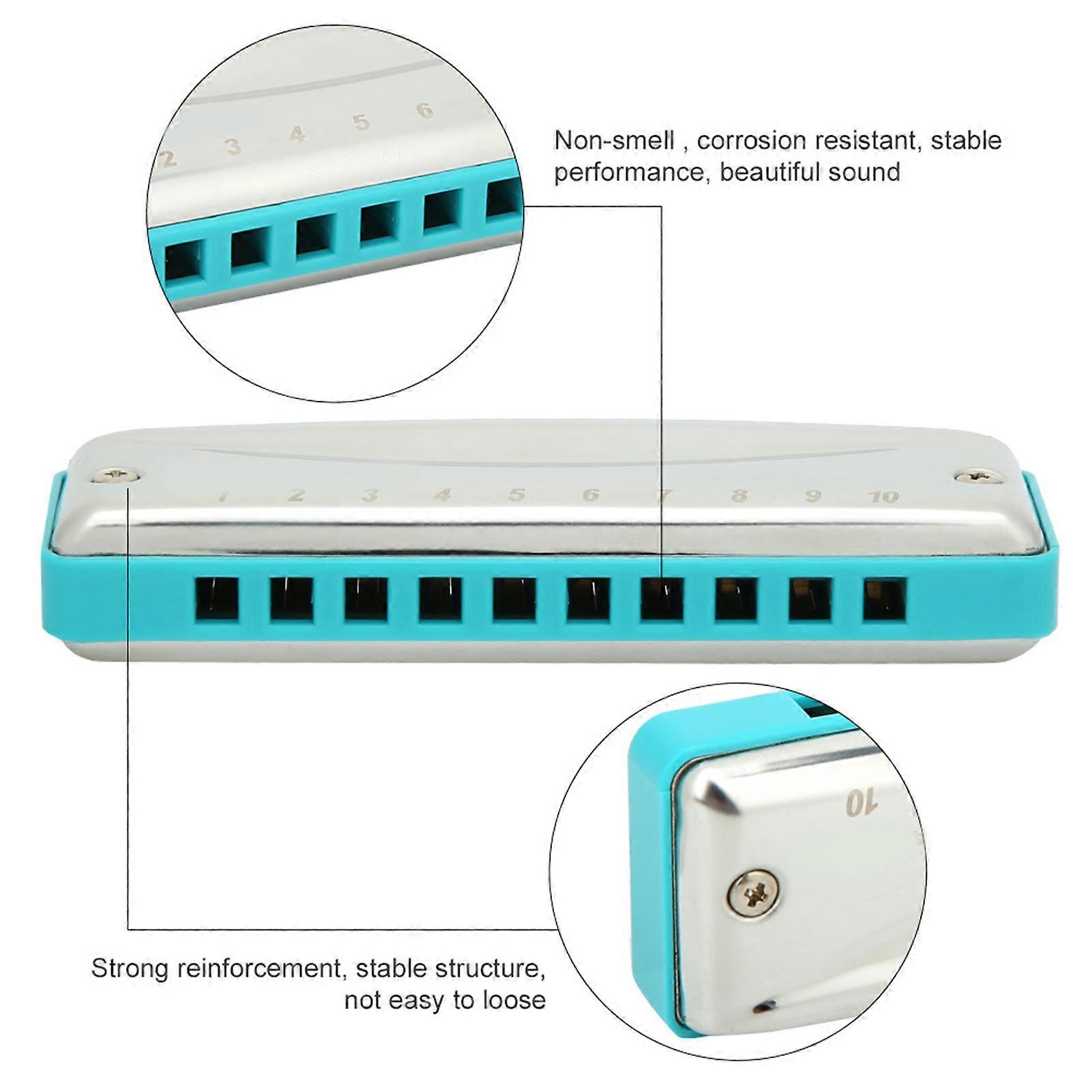 Bendeis HARP 10-Hole Blues Harmonica D Key 103x30mm Blue