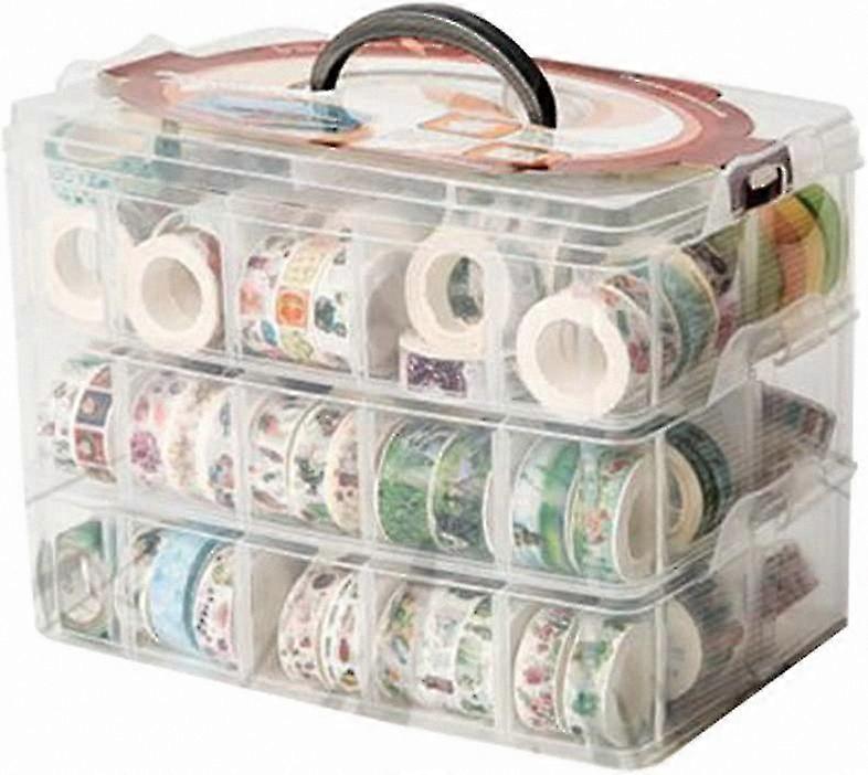 Adjustable 30-Compartment Clear Organizer for Tape Rolls and DIY Supplies Storage Solution