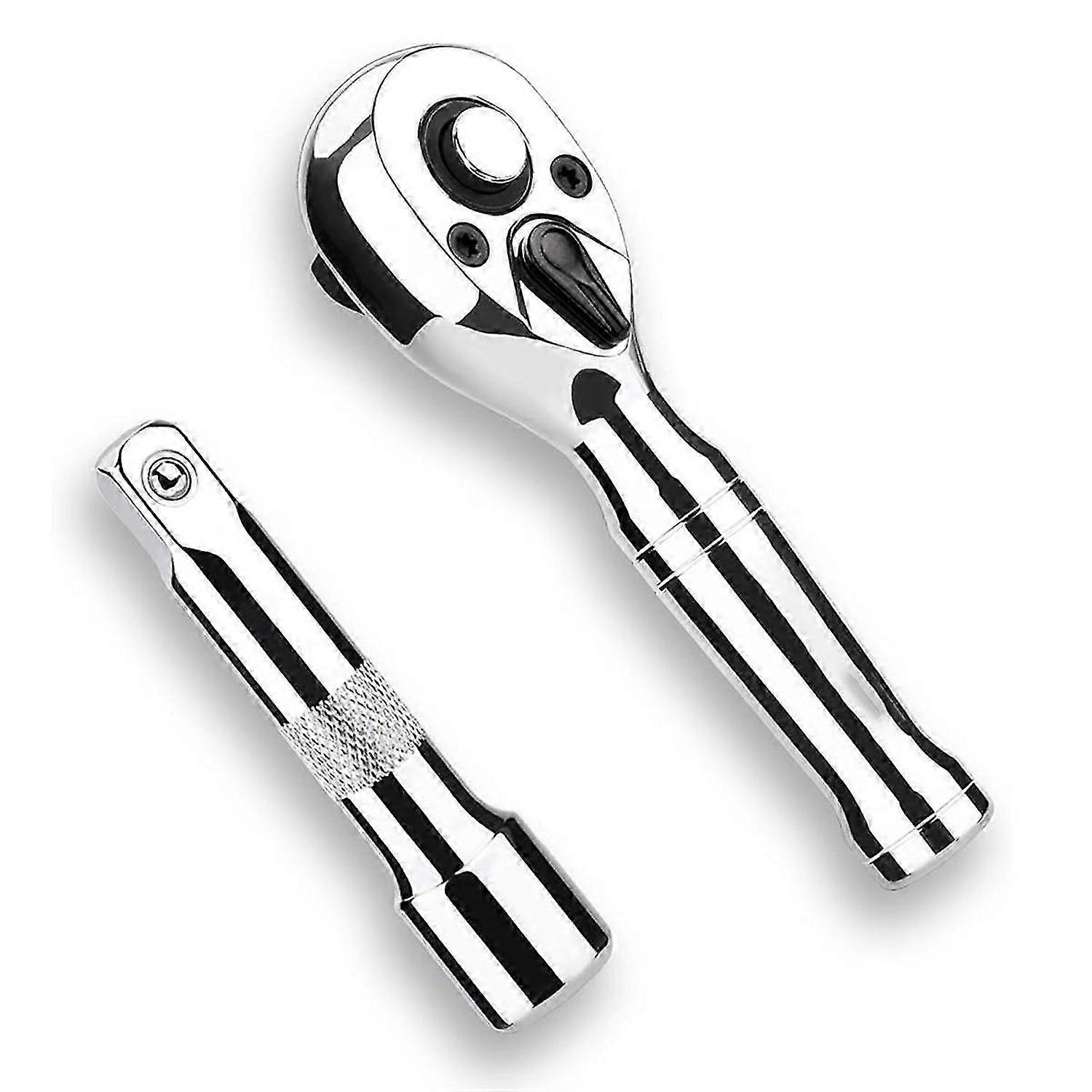 Stubby Ratchet Set-3/8In Drive Ratchet Handle with Extension Bars,72-T Reversible Quick Release Head Mini Ratchet Wrench