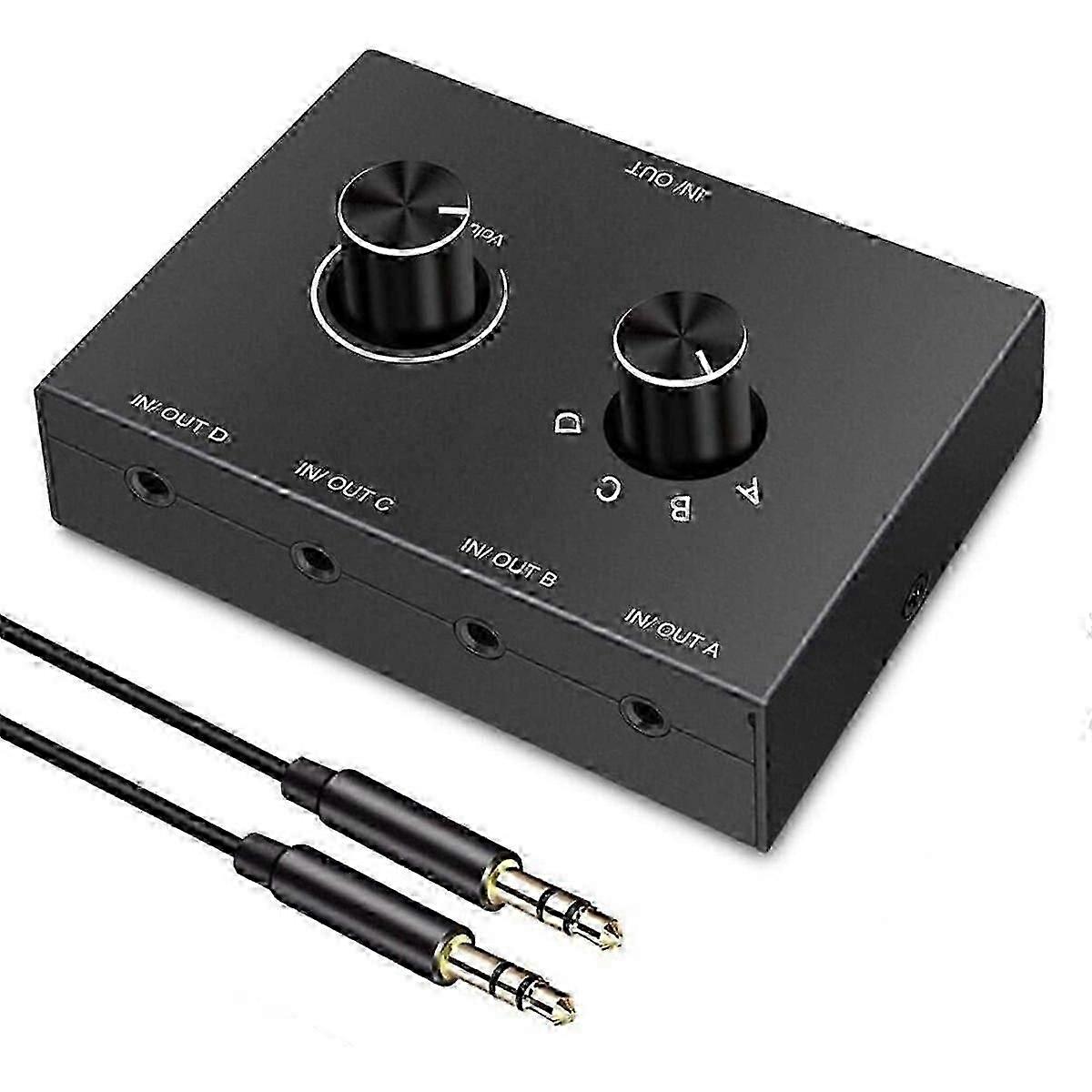 4 Way 3.5mm Jack Audio Switcher Stereo Bi-Directional Audio Switch Splitter Box 4 in 1 Out Headphon