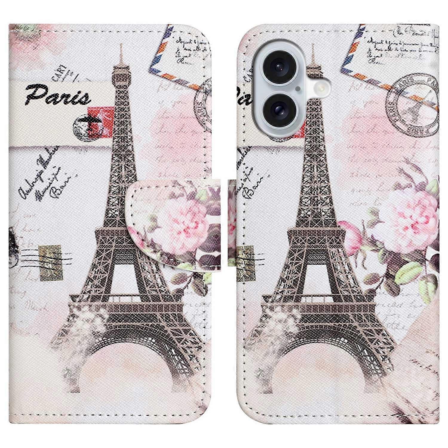 For iPhone 17 Case Pattern Printing Cross Texture Leather Phone Cover - Tower