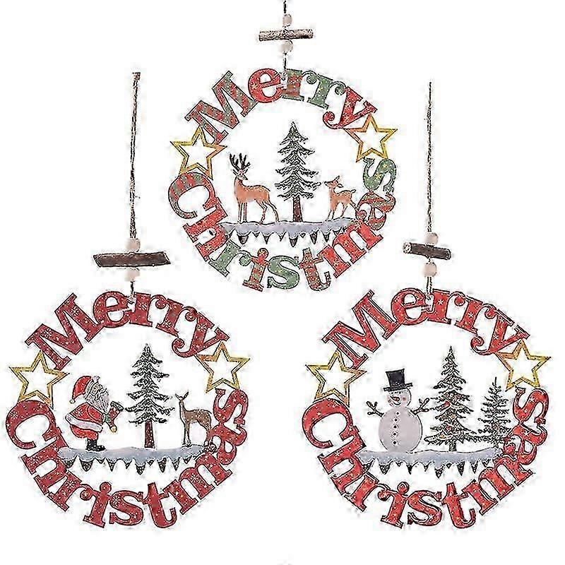 Set of 3 multi-colored wooden Christmas tree decorations - Christmas decoration