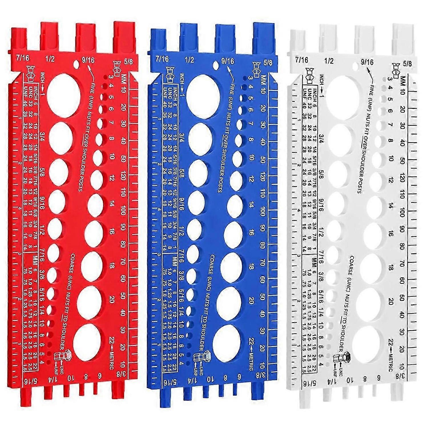 3Pcs Nut Bolt Thread Gauge Plastic Metric and Standard Sizer Tool Bolt Measuring Size and Thread Ide