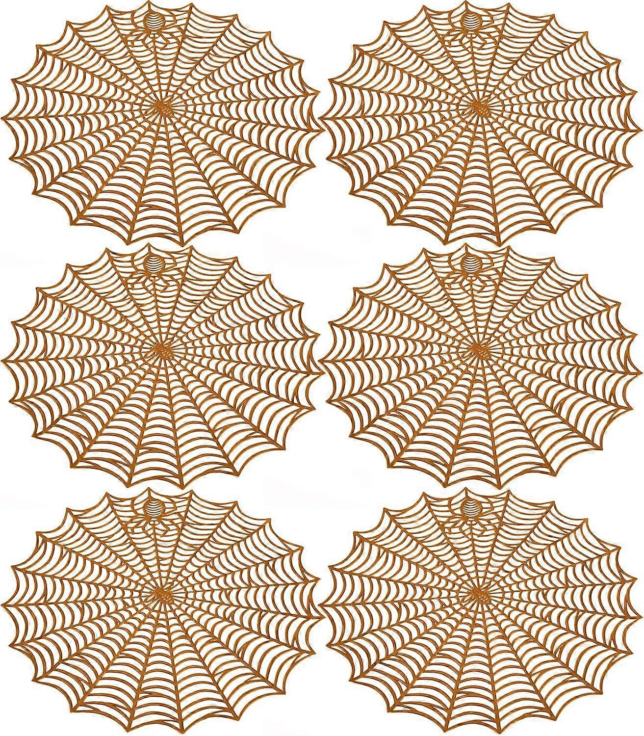 6 Pcs Halloween Spider Web Placemats- 15"" Heat Insulation Halloween Placemats Spider Web Table Mats- Hollow Out Spiderweb Coasters Placemat for Dinin