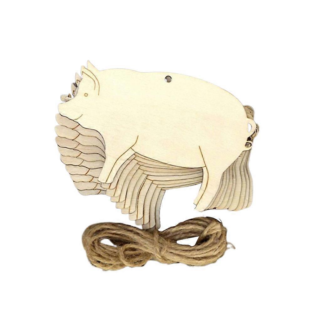 Rustic Wooden Tags Cute Pig Shape Name Tags For Home Decor Weddings Light Yellow 2Pcs