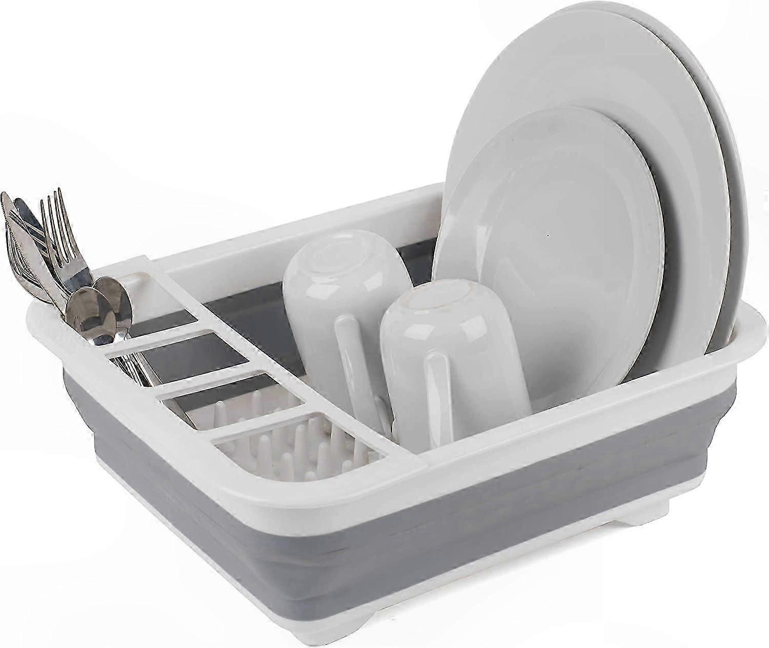 Compact Grey Dish Drying Rack with Utensil Separator, Ideal for Home or Outdoor Use, Durable and Easy to Store