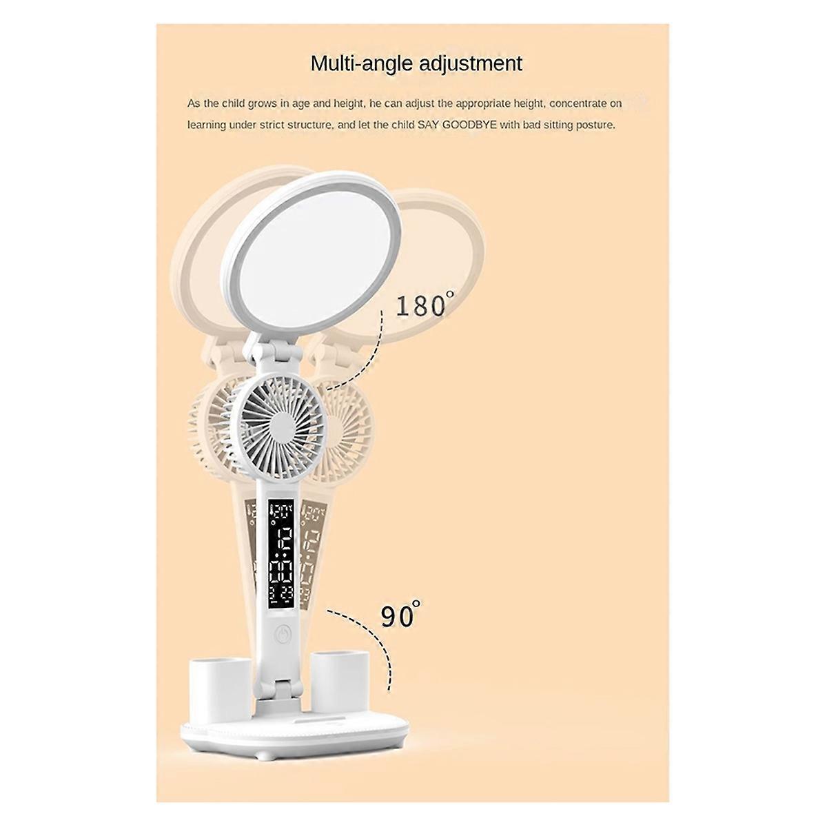 LED Clock Table Lamp Chargeable Dimmable Desk Lamp 4960Mah Fan Light