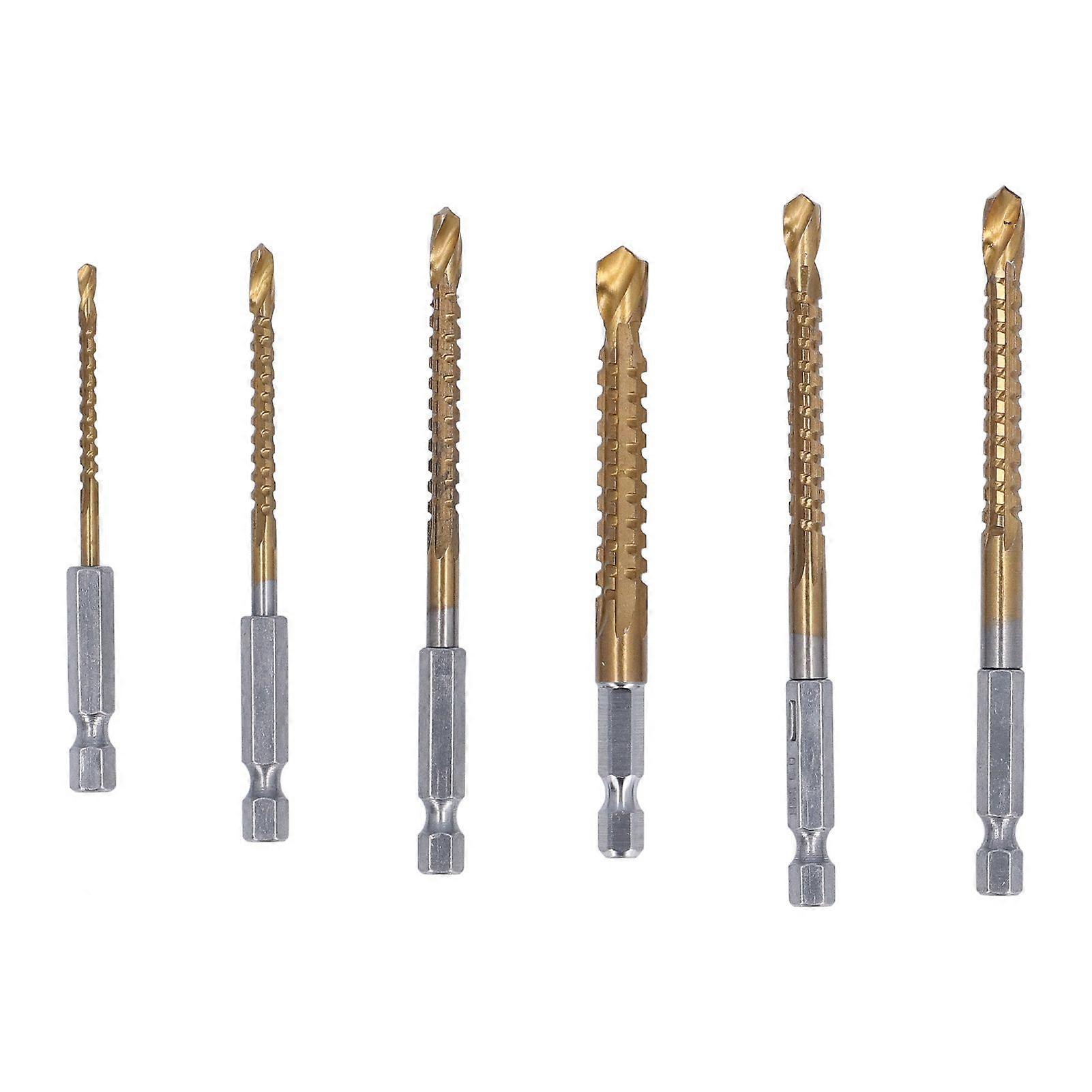 6 Pcs Set Twist Drill Bit 3mm 4mm 5mm 6mm 6.5mm 8mm Ti Coated HSS Twist Serrated Drill Bit with 1/4in Hex Shank