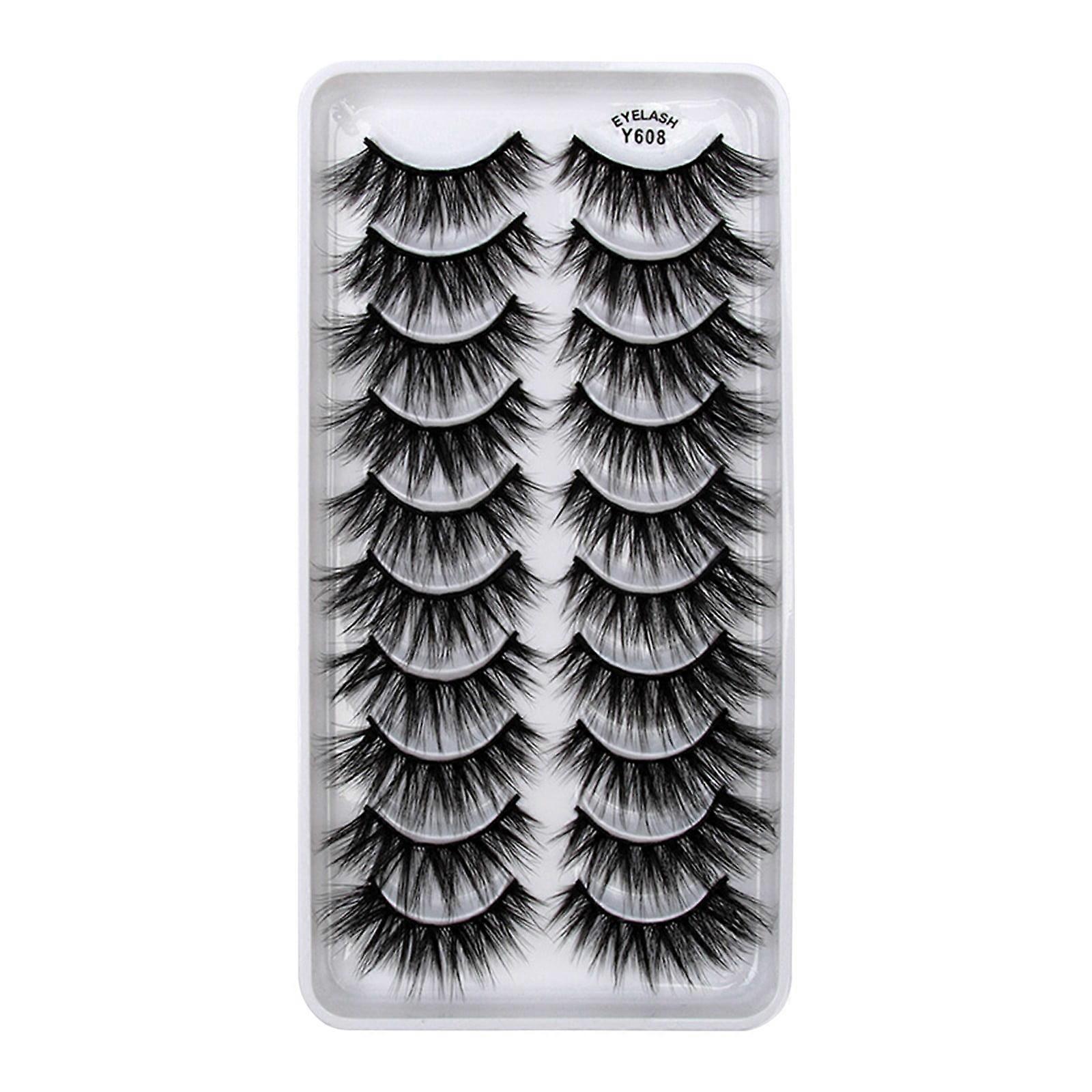 Zlezpi 10 Pairs 8D Faux Mink False Eyelashes, Dramatic Cat Eye Style, Wispy Luxury Volume Lashes Multipack