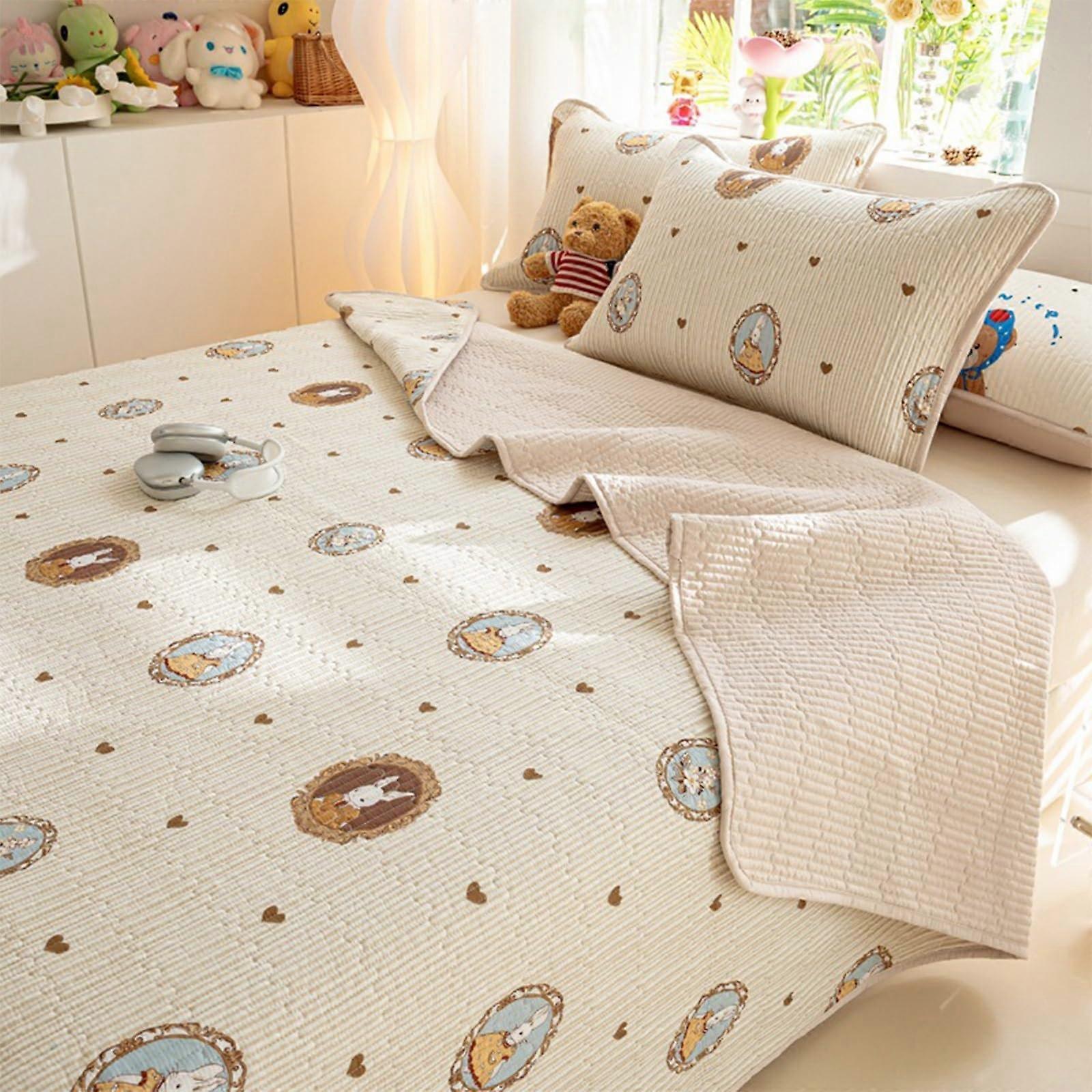 3Pieces Quilt Set Quilted Coverlet, Reversible Bed Cover With Shams, All Season, Rabbit Pattern 1180x200cm