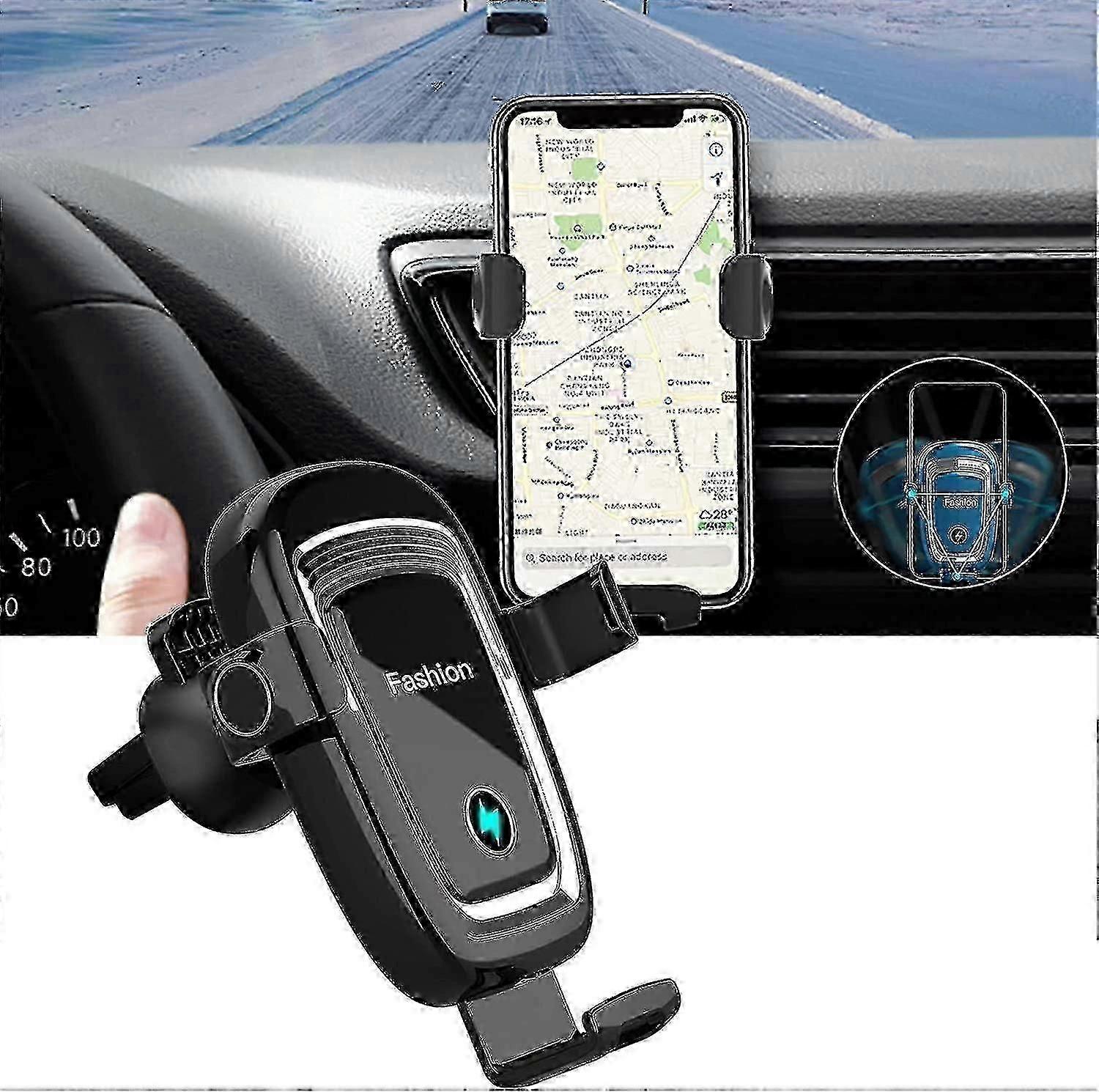 15w Car Wireless Charger Phone Holder, Fast Auto Clamping Charging Mount Dock