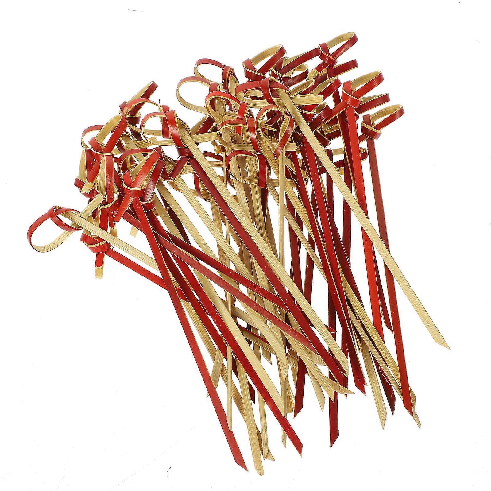 Bamboo Fruit Picks For Party Use 100Pcs Knot Shape Red Elegant Design Suitable For Various Social Gatherings