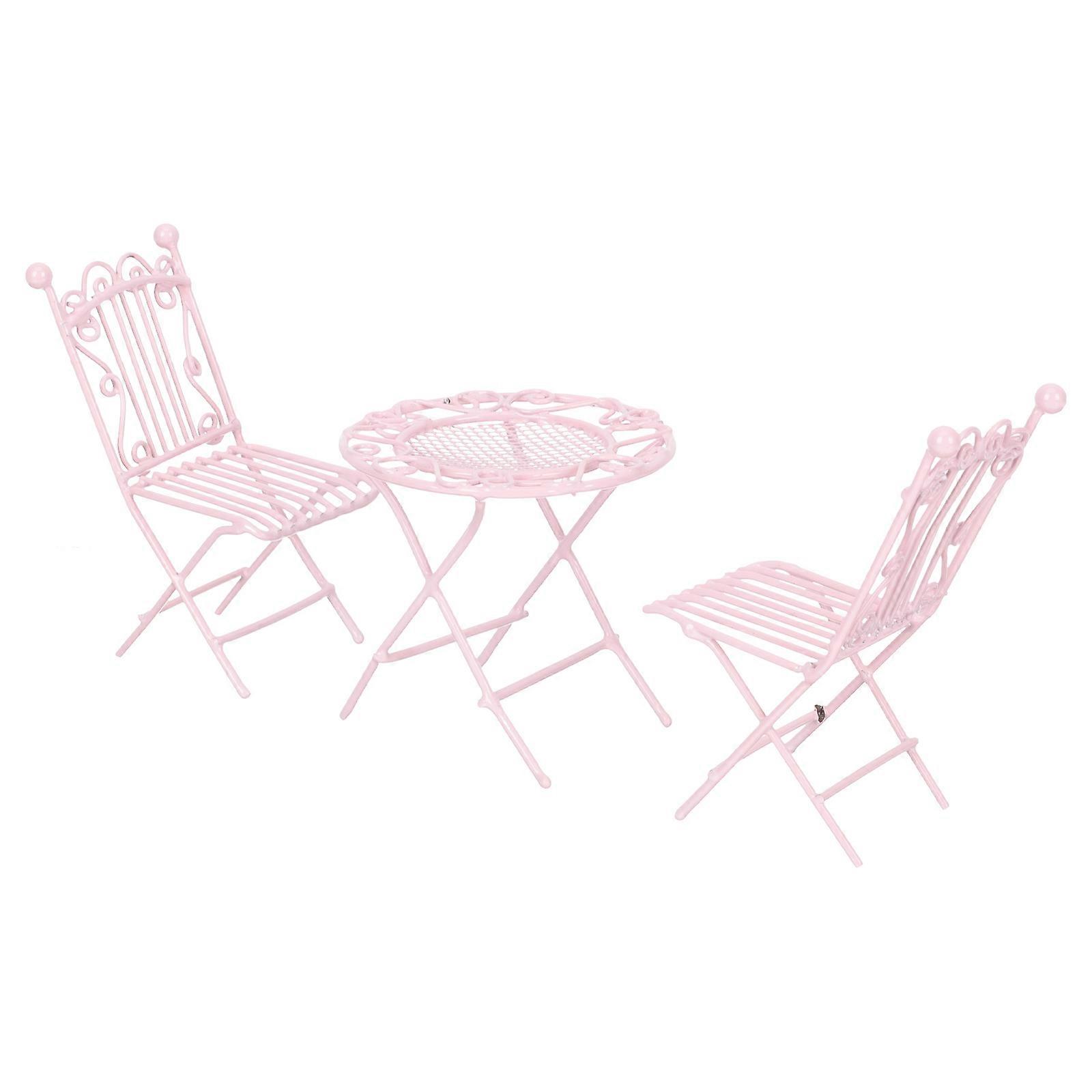 Miniature Table Chair Set Pink Small Furniture Models for Decor 2Sets