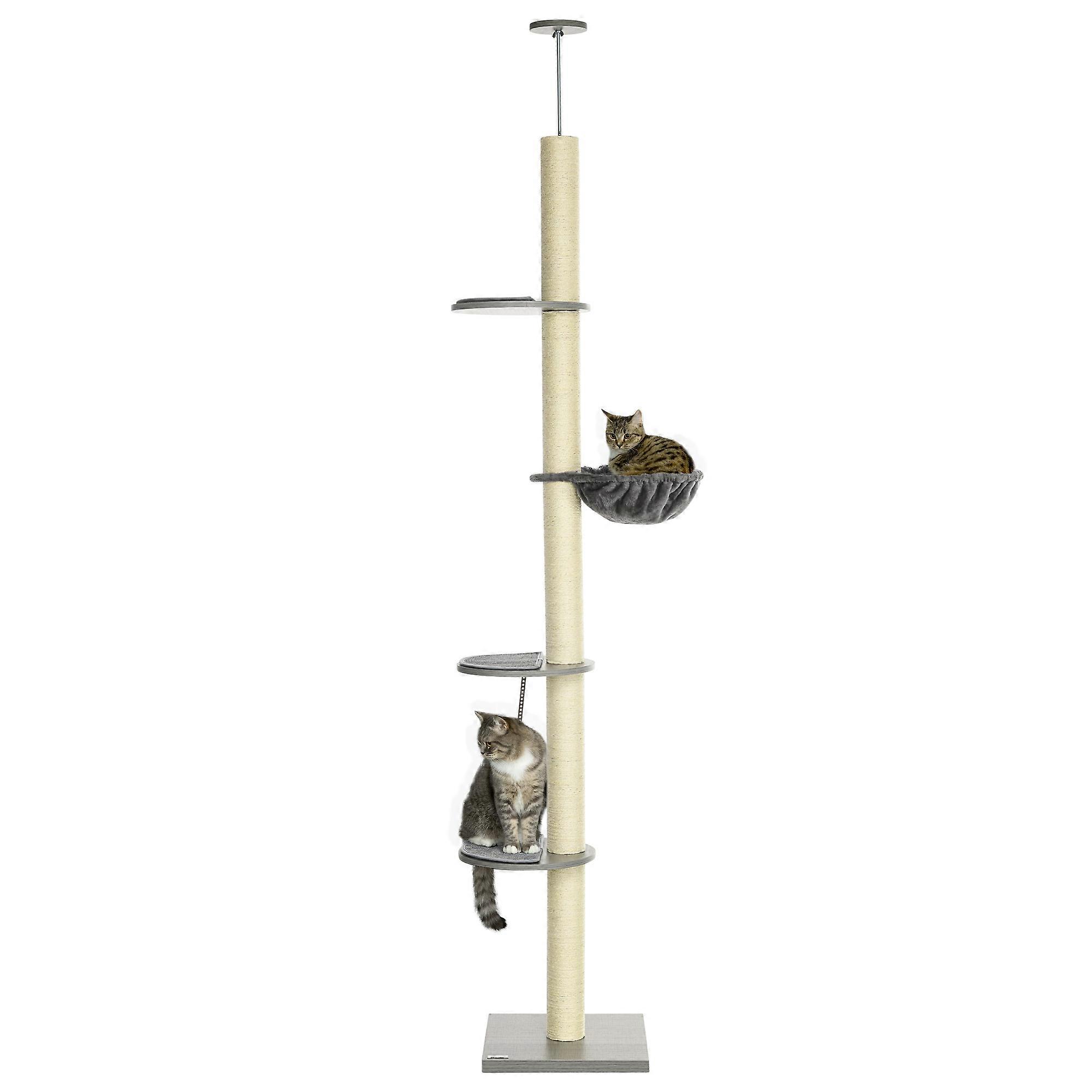 Adjustable Ceiling-Mounted Cat Tree Scratching Posts Perches Hammock Gray White