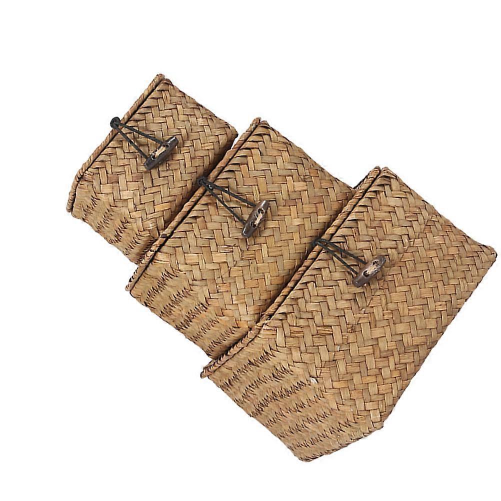 Khaki Straw-Woven Basket for Storage 3Pcs Handmade Vegetable Baskets