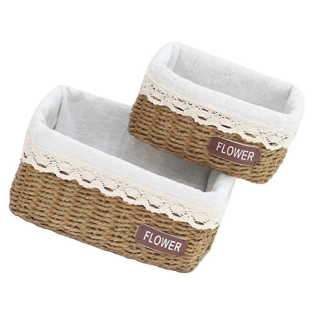 6Pcs Hand-Woven Flower Basket for Storage Light Brown Woven Container