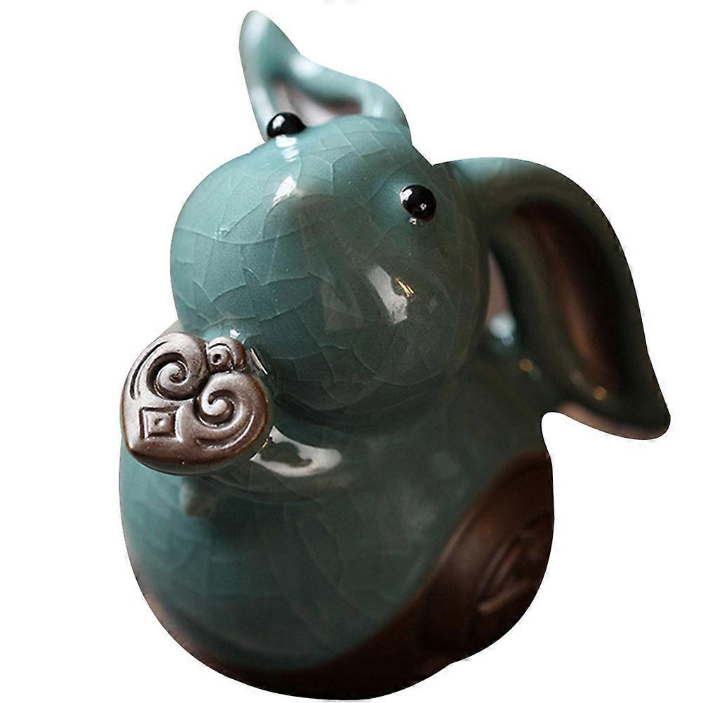 Rabbit Tea Pet Ceramic Figurine for Decoration 4Pcs Light Green Set