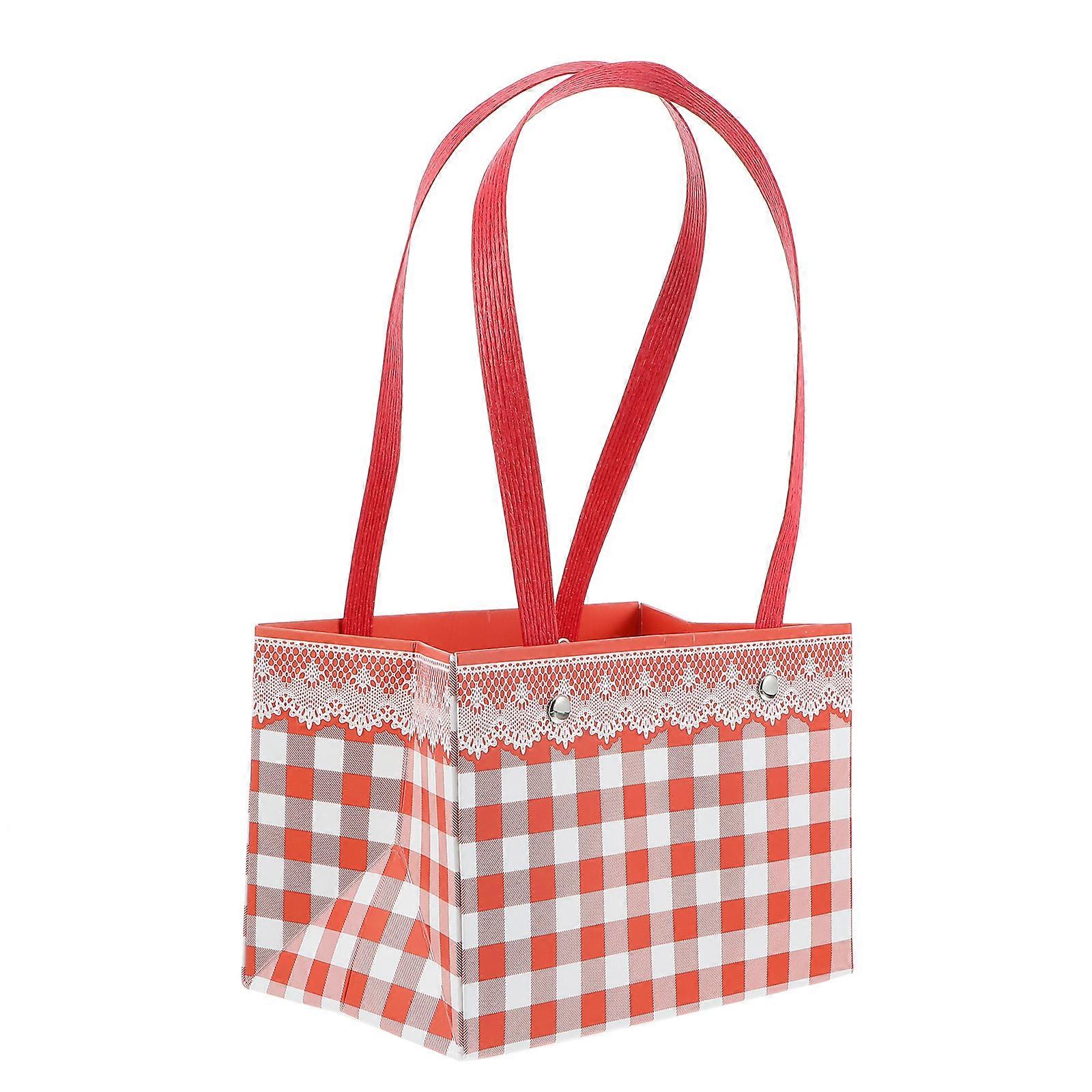 Flower Bouquet Bag Portable for Decor 5Pcs with Handle Plaid Red