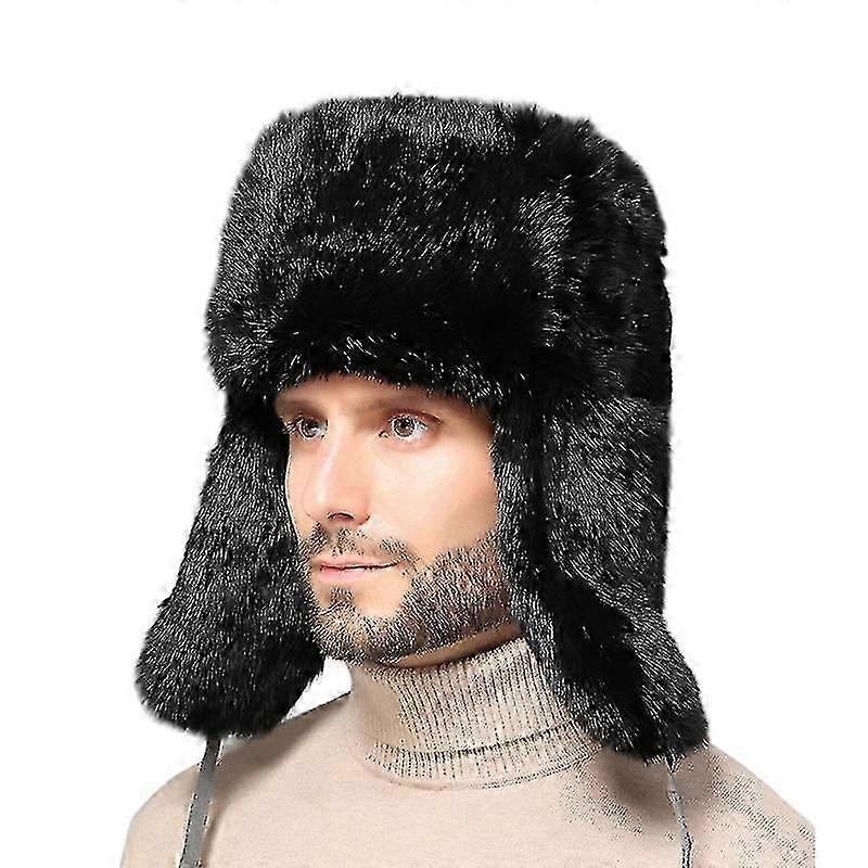 Mimigo Hakiki Tavşan Kürk Rus Kış Şapka Tuzakçısı Bombacı W / kulak Flaps Erkekler için Noel Hediyesi