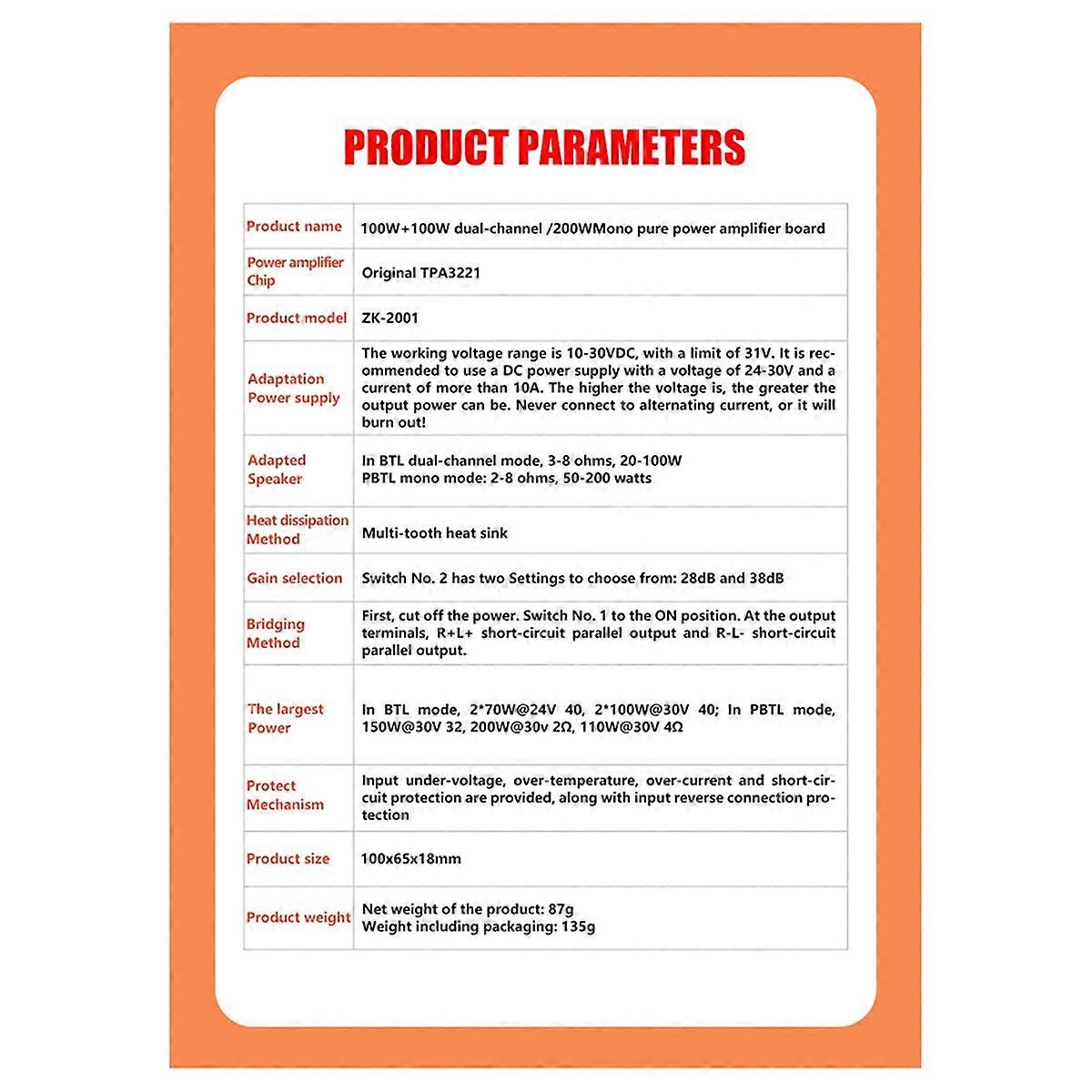 -2001 TPA3221 100WX2 Dual Channel Pure Rear Stage Digital Amplifier Board 200W AMP Bridged Mono