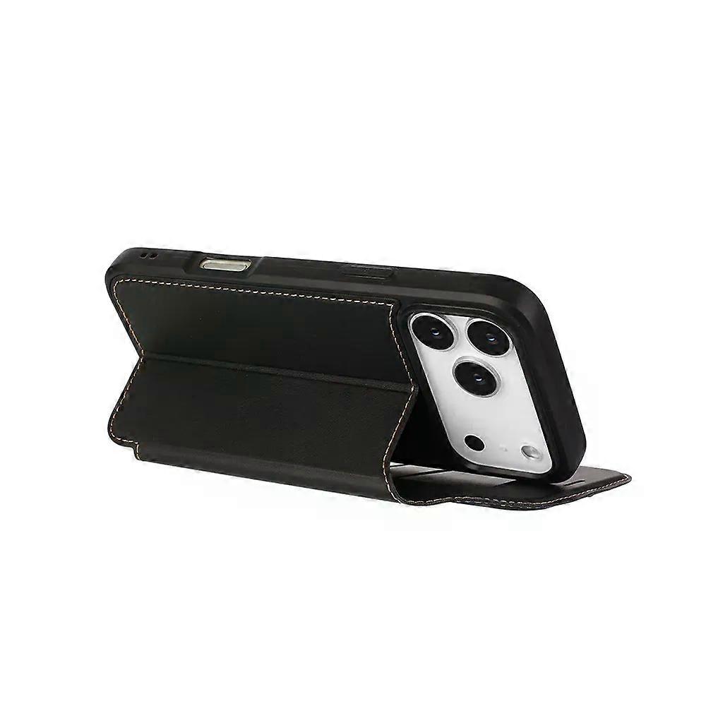 Flip Plain Leather Phone Case for iPhone 17 Pro Max 16e 17Air 16 Pro 15 Plus 14 13 Magnetic Dual Card Slot Bracket Luxury Cover