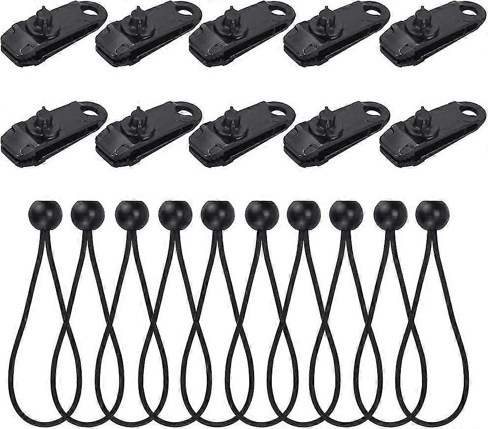 10 Pcs Nylon Bungee Cord With 10 Pcs Abs Tent Clip Heavy Duty Tarp Tensioner Pool Tarp Tensioner With Strong Elasticity Ball Tensioner For Pavilion Ta