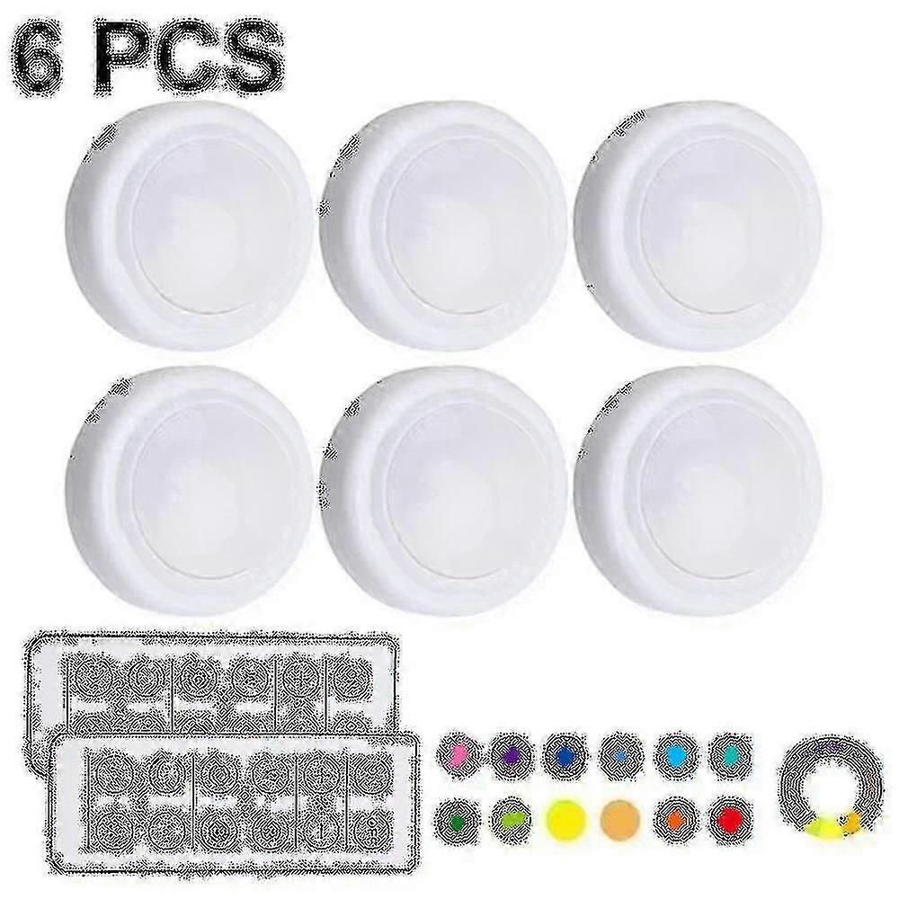6pcs Night Light With 16 Colors Changeable Led Puck Lightings Battery Powered Dimmable Under Cabinet Lights Wireless, With 2 Remote Controls & Ti
