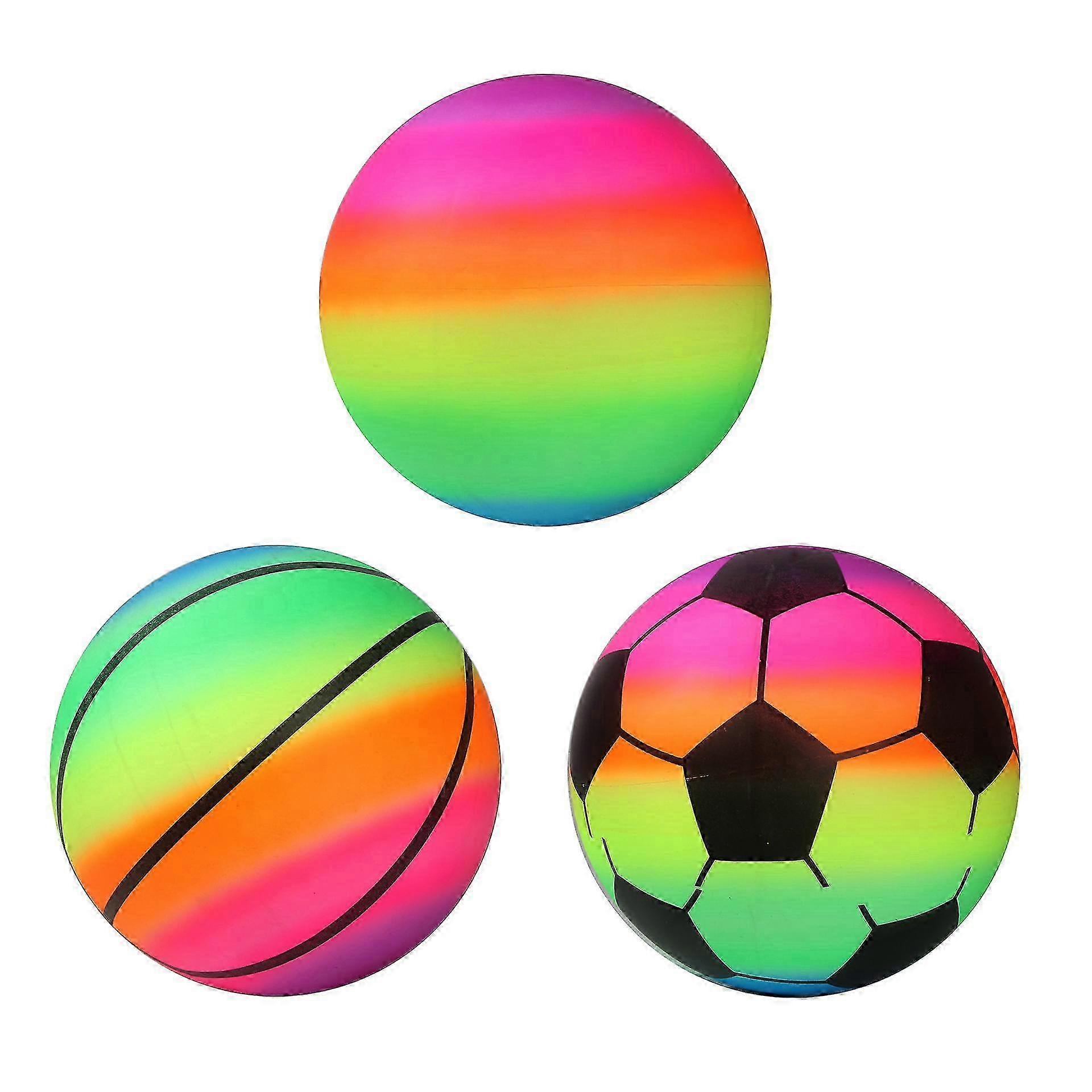 Rainbow Balls Beach Ball, 3 Pieces Pvc Soft Play Ball, Kids Bounce Ball, Playground Ball, Rainbow Game Ball 21*21cm 25-26s