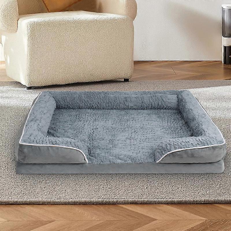 Large movable dog bed for one season, pet sofa and handrail, non-sliding at the bottom, orthopedic egg foam dog bed, pet sleep,