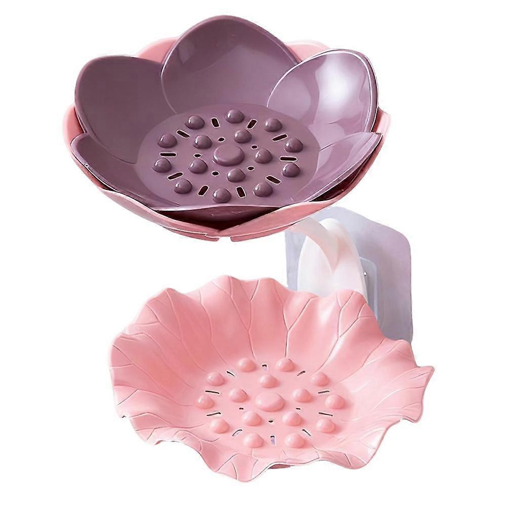 Soap Dish Flower Shape No Punching Wall Mounted Double Layer Drain