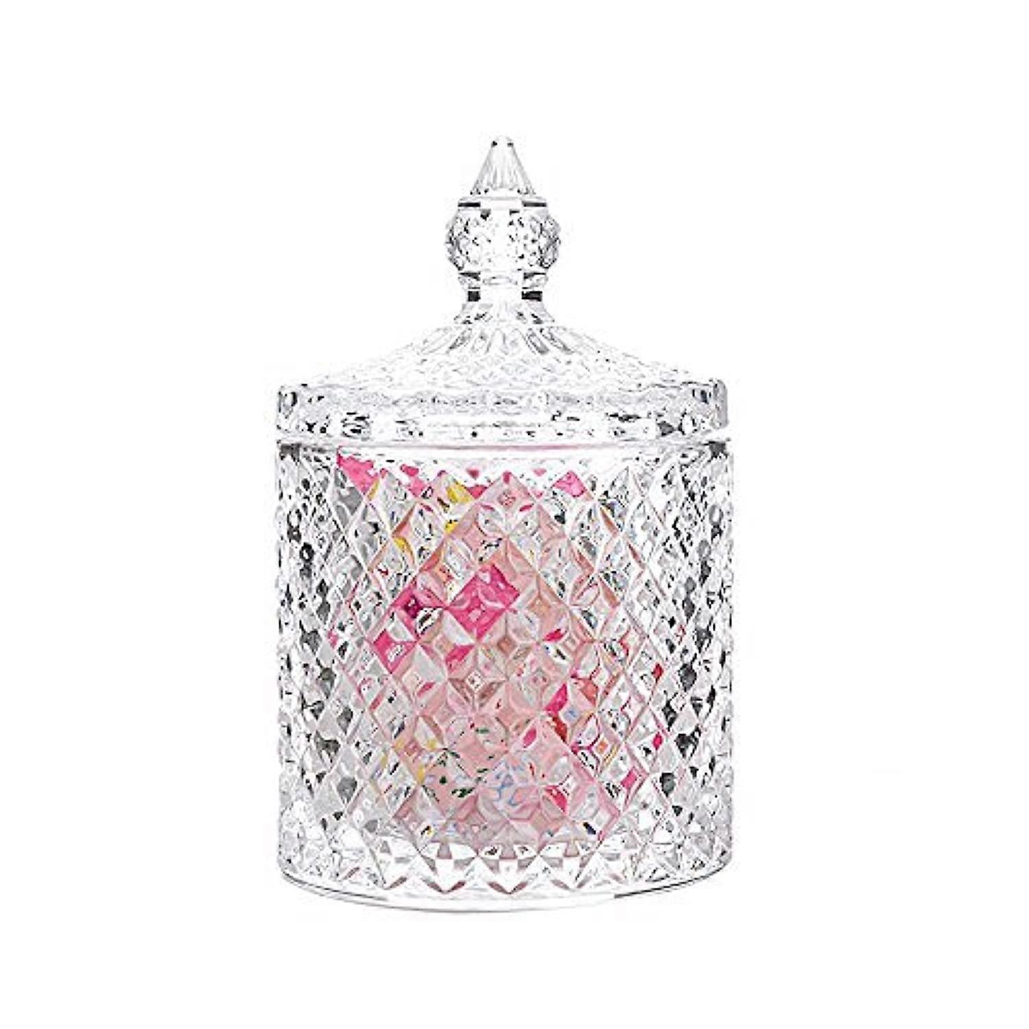 Crystal Diamond Faceted Jar With Crystal Lid 12 Oz Clear Candy Dish Cookie Tin Biscuit Barrel Decorative Jar Home Basic